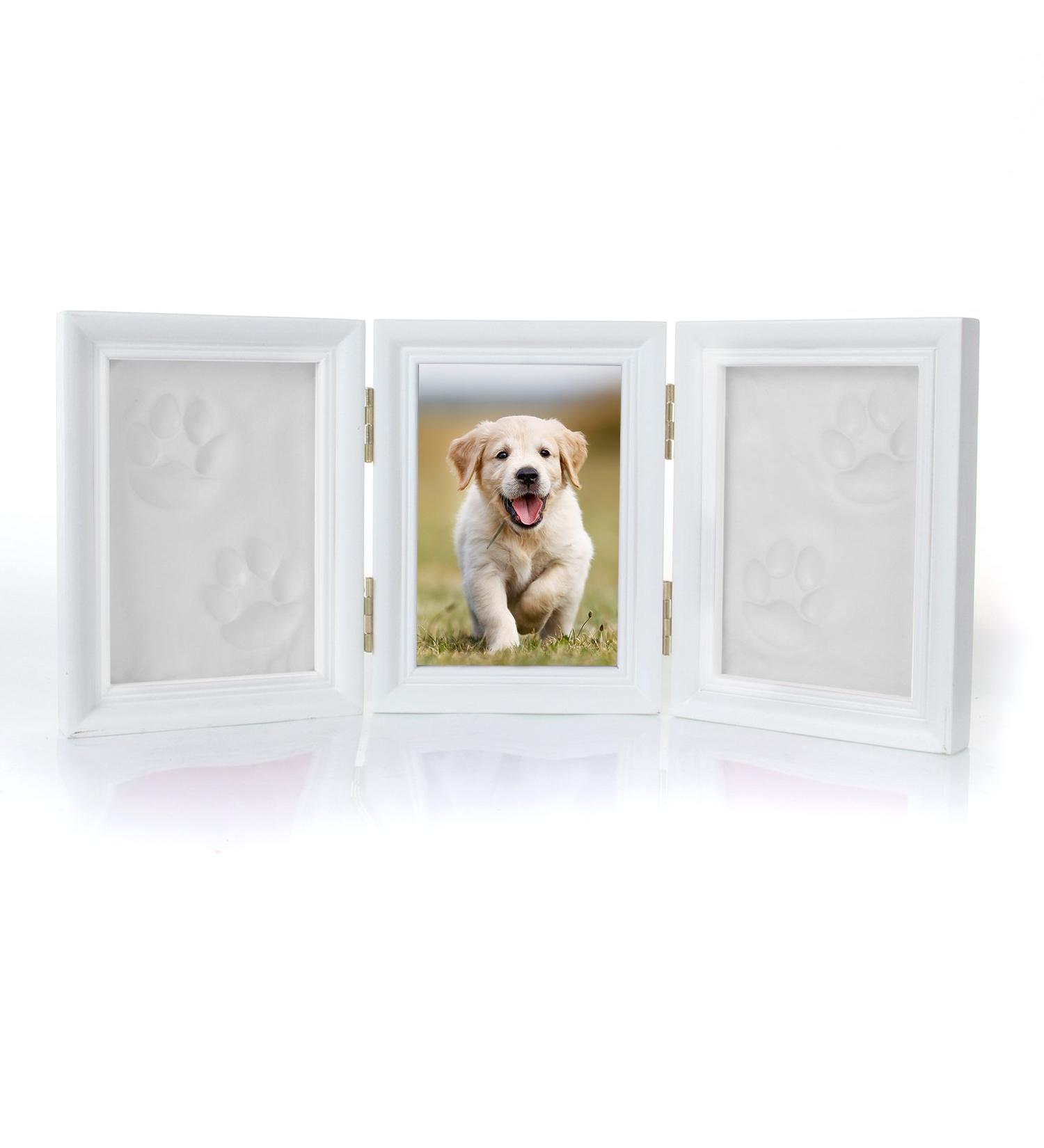 Pet Memorial Frames - Paw Print Keepsake Triple Folding Photo Frame with Clay Imprint Kit (White) | Perfect for Cat or Dog Memorabilia - Buy Online on GoSupps.com