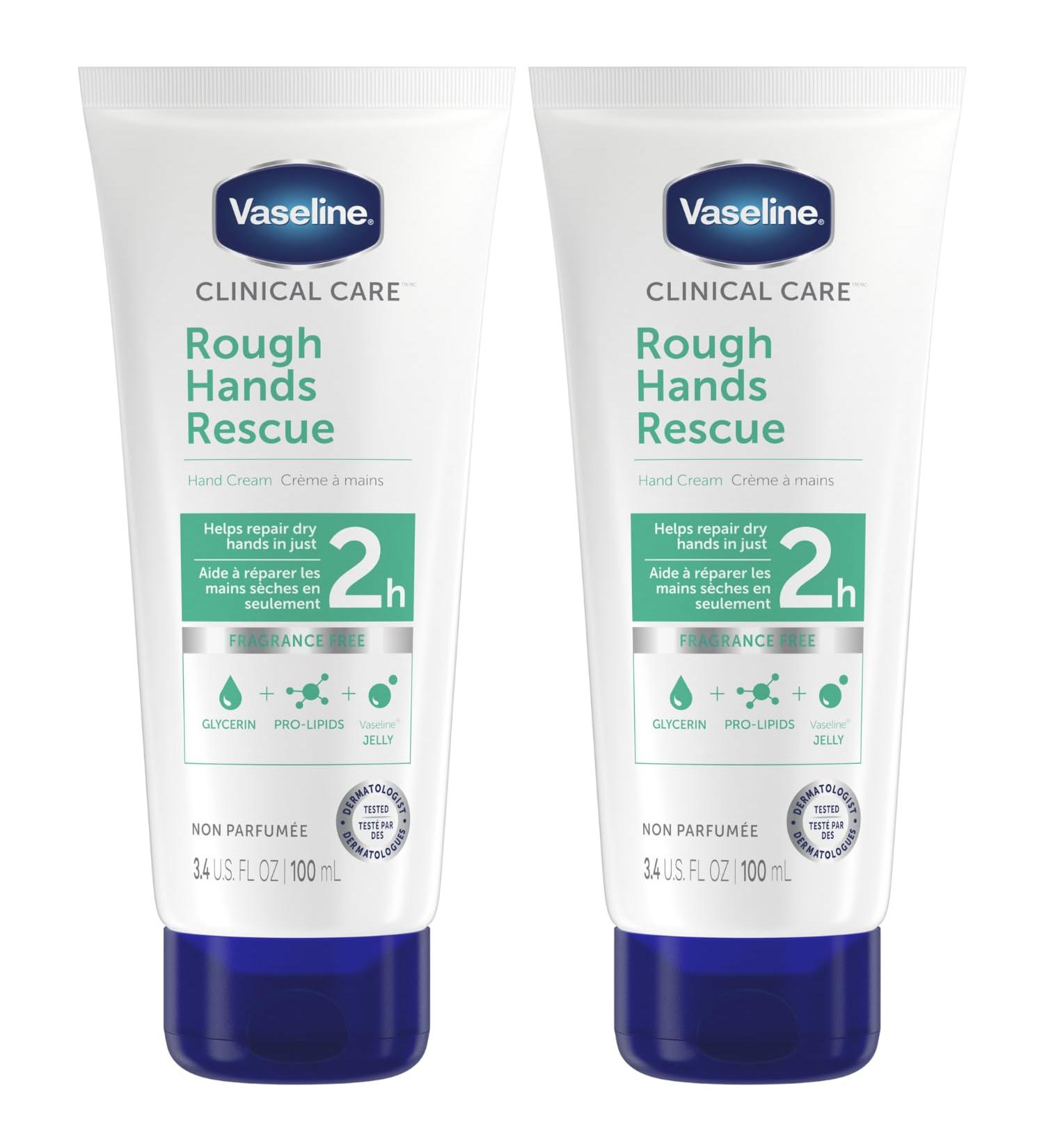 Vaseline Clinical Care Rough Hands Rescue | Healing Hand Cream for Dry Cracked Hands | Fragrance-Free Lotion for Men & Women | 3.4 Oz (Pack of 2) - International Shipping Available - Buy Online on GoSupps.com