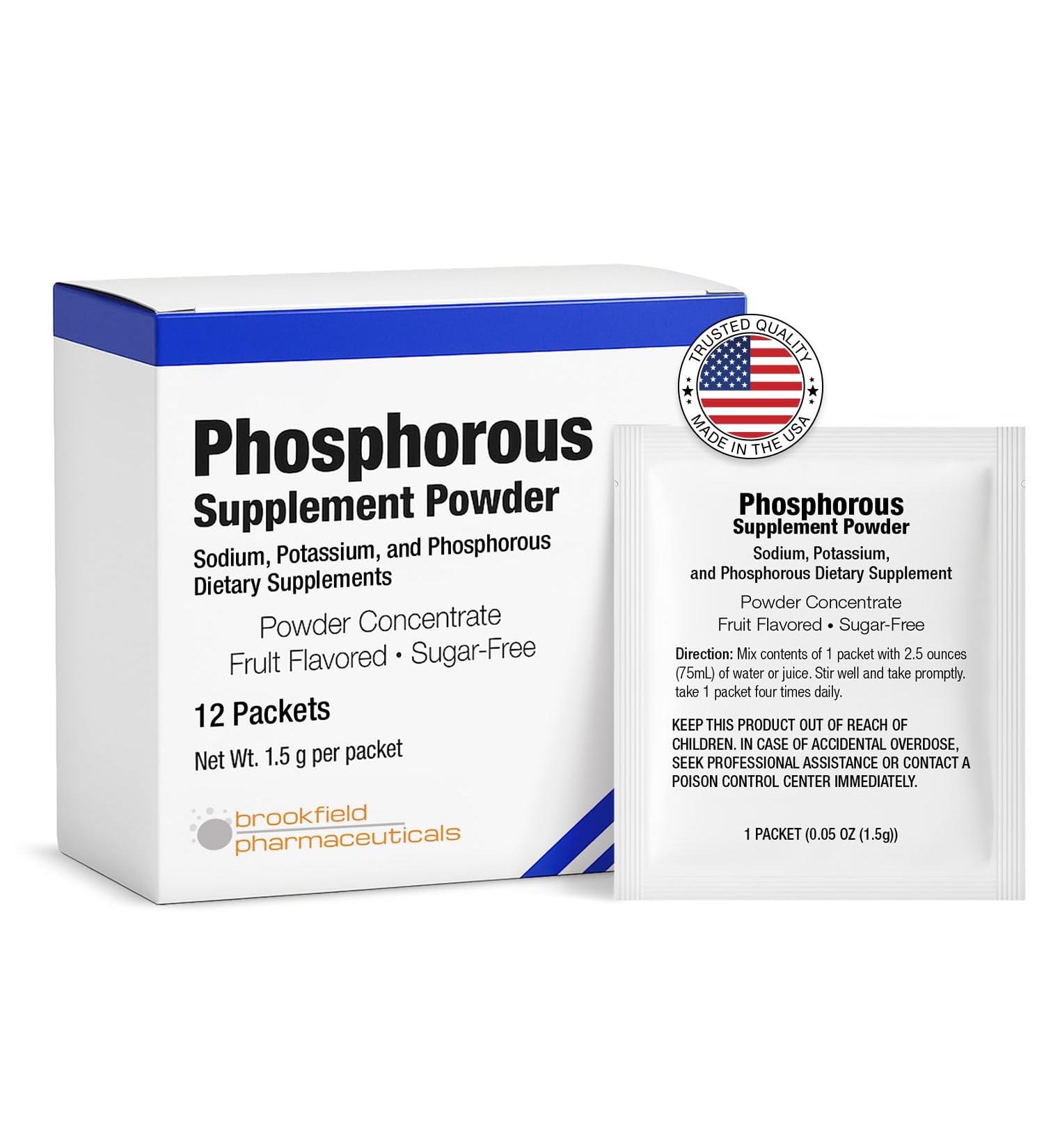Phosphorus Supplements 12 Packets Dietary Supplements Powder with Sodium Phosphate and Potassium Phosphate Fruit Flavored Phosphorous Supplement Powder for Electrolyte Bone Health & Kidney Health - Buy Online on GoSupps.com