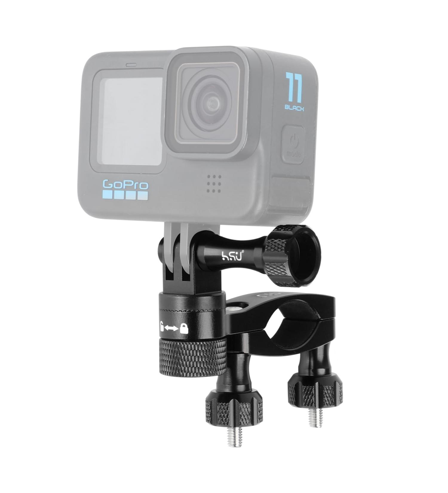 Buy HSU Aluminum Bicycle Handlebar Holder for GoPro Hero 12/11/10/8/7/6/5/4/3 & Action Cameras - 360 Rotary Mountainbike Rack - Black - Buy Online on GoSupps.com