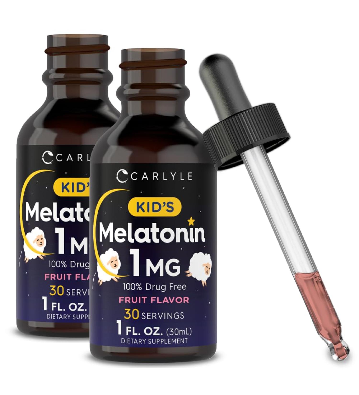 Carlyle Kids Melatonin Liquid | 1 fl oz | Two Pack | Fruit Flavor | Drug Free Childrens Supplement - Buy Online on GoSupps.com