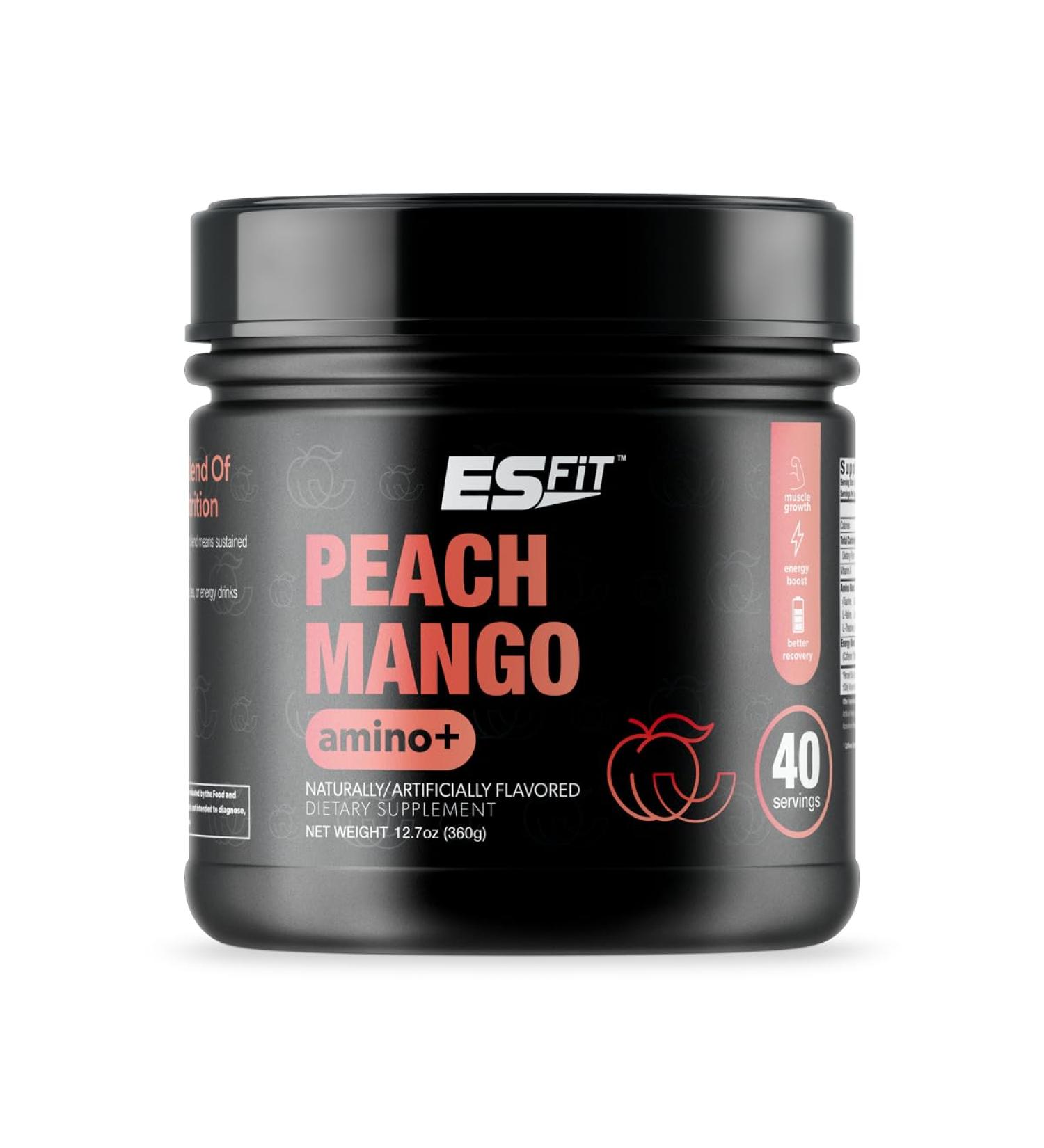 Amino+ Powder - Pre & Post Workout with Caffeine & Green Tea | BCAA Amino Acids | Zero Sugar Low Calorie 40 Servings (Peach Mango) - Boost Energy & Recovery - Buy Online on GoSupps.com