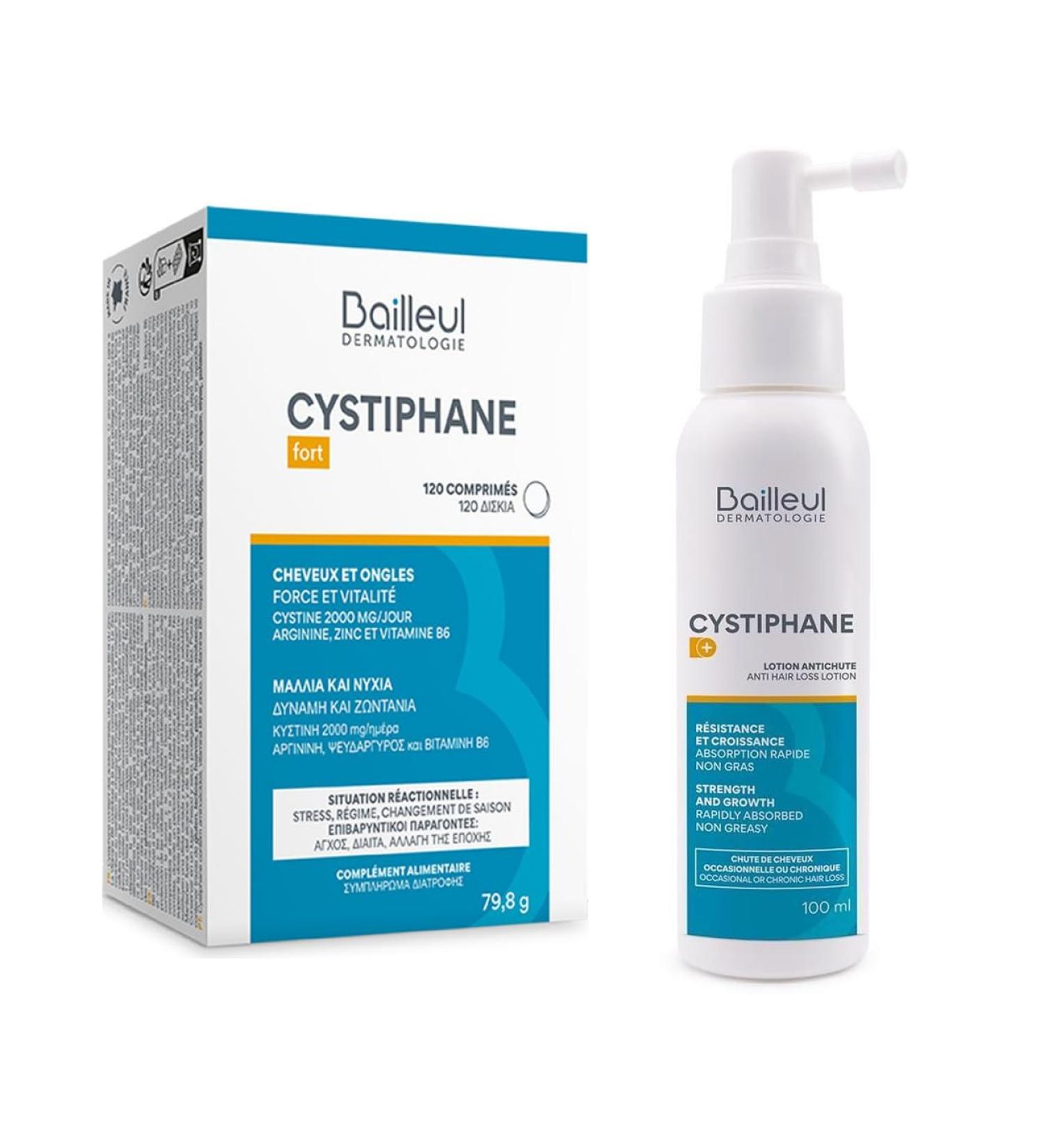 Bailleul | Bundle Anti-Chute Cheveux & Ongles | Cystiphane Fort Compl ment Alimentaire bo te de 120 comprim s + Cystiphane+ Lotion Anti-Chute Spray 100 ml - Buy Online on GoSupps.com