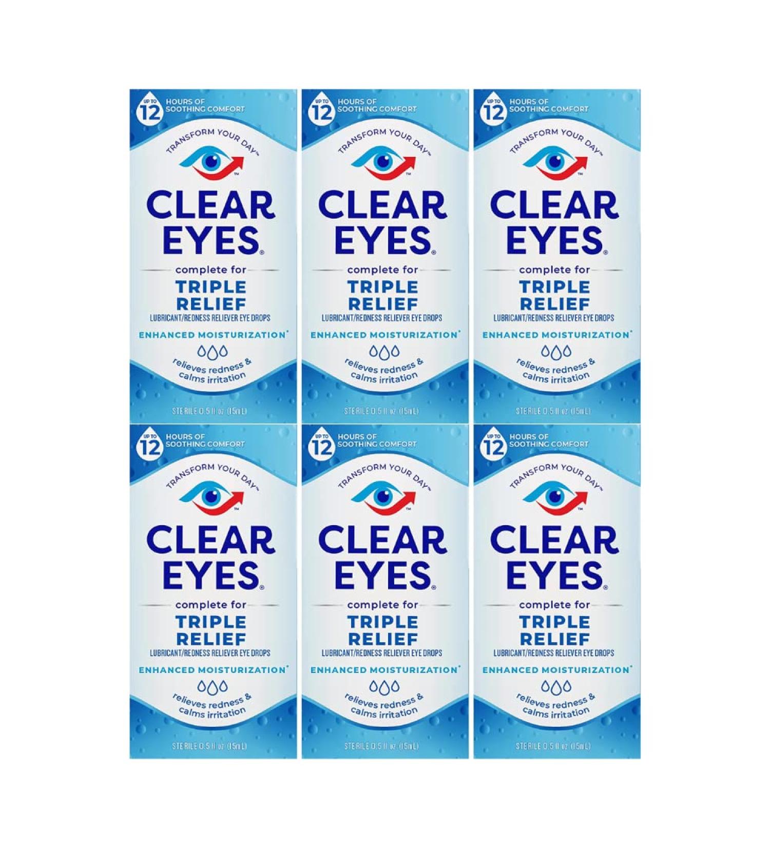 Clear Eyes Triple Action Relief Eye Drops - 0.50 oz (Pack of 6) | Fast International Shipping - Buy Online on GoSupps.com