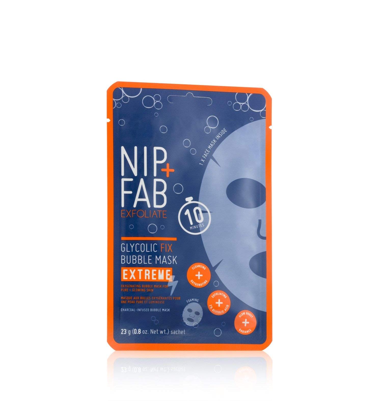 Nip+FabNip + Fab Glycolic Acid Fix Extreme | Bubble Mask | 2% Glycolic Acid | Hyaluronic Acid | Charcoal | Peeling Mask | 23 g