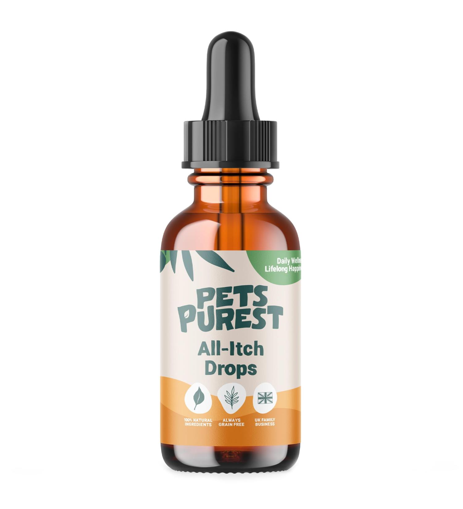 Pets Purest All Itch and Immunity Support Supplement Drops 50ml - Natural Skin Aid for Dogs & Cats - Paw Licking, Itchy Ears, Irritation, Watery Eyes - Buy Online on GoSupps.com