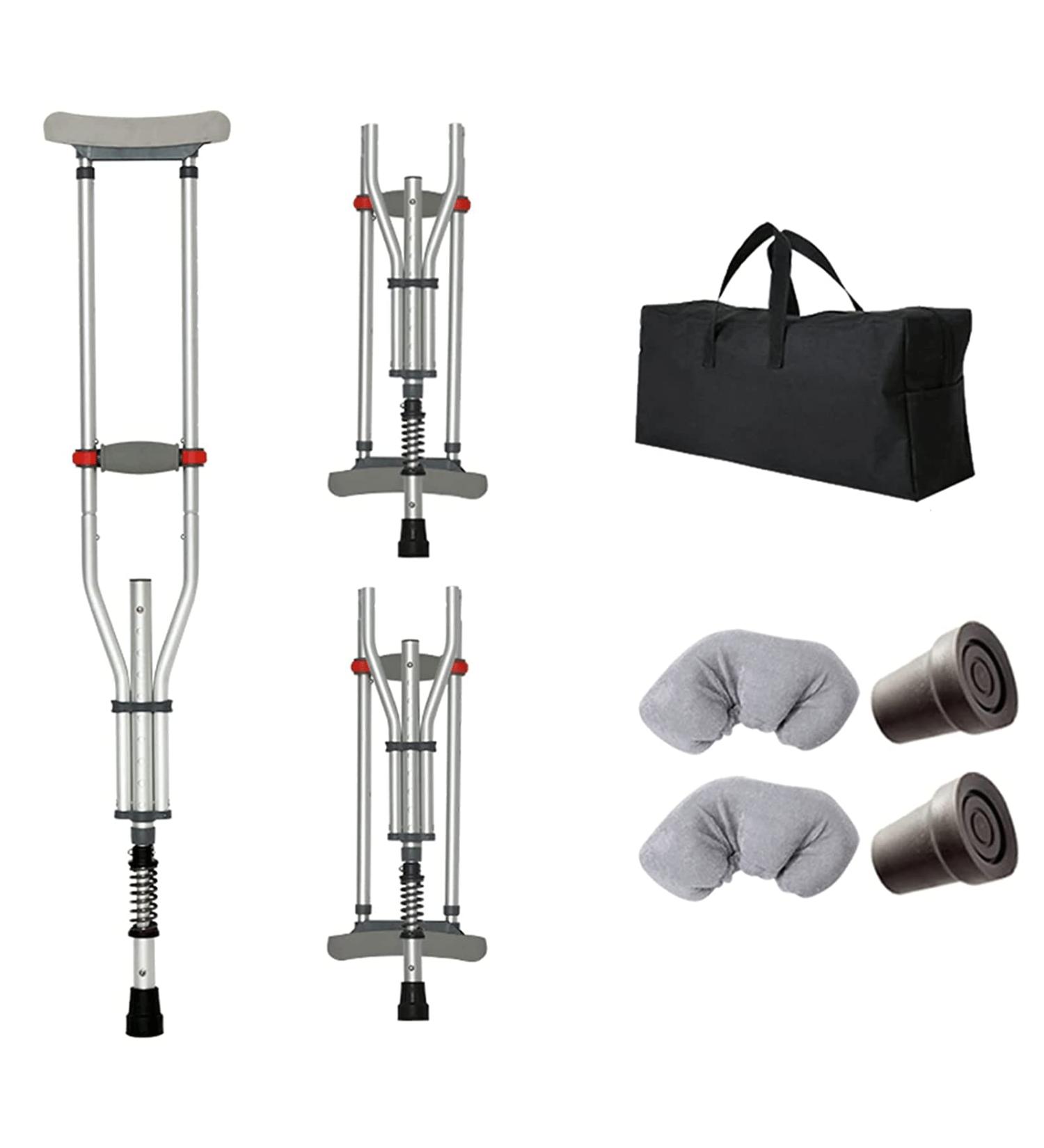 LINYUES Folding Adult Underarm Crutches Aluminum Adjustable Medical Crutches w/Spring Portable Axillary Crutches for Sports Injuries and Travel Height 4'5''- 6'3'' - Buy Online on GoSupps.com
