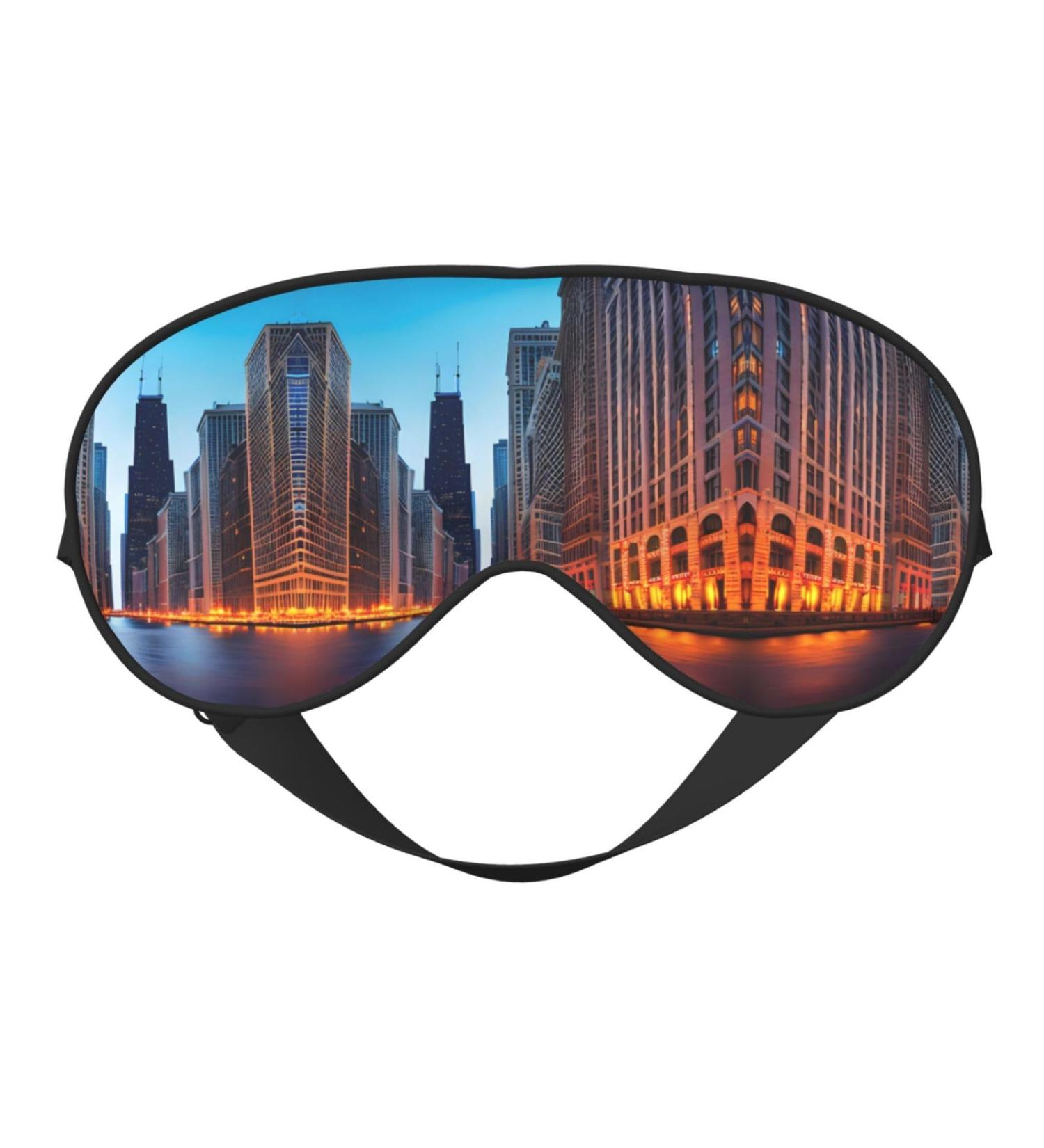 Buy Chicago Illinois USA Print Night Blackout Eyeshade | Elastic Strap for Shift Work Travel & Relaxation - Buy Online on GoSupps.com