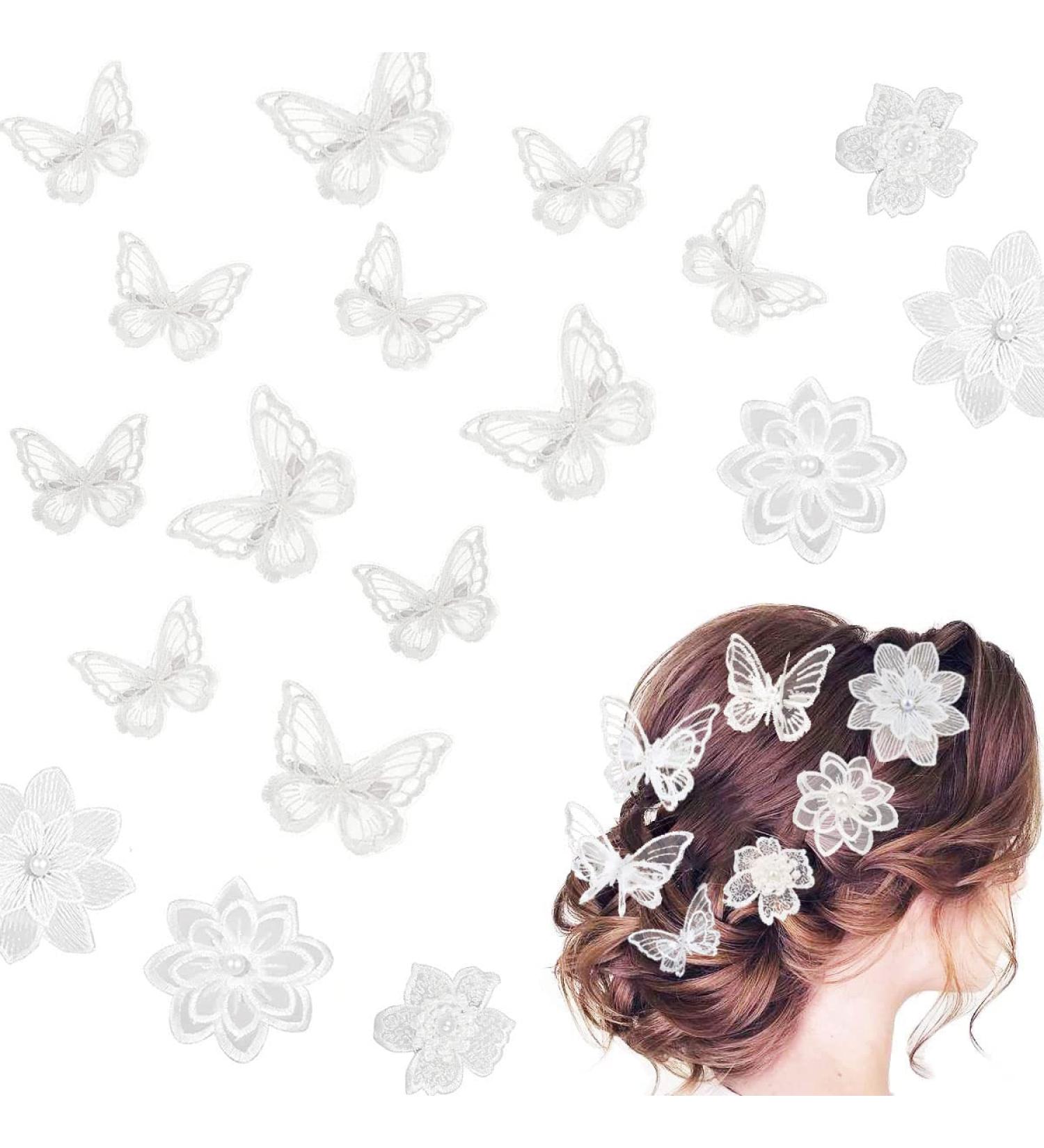 White Butterfly Flower Hair Clips - 18 Pieces 3D Embroidery Soft Lace Pins for Women & Girls | Elegant Alligator Clips Hair Accessories - Buy Online on GoSupps.com