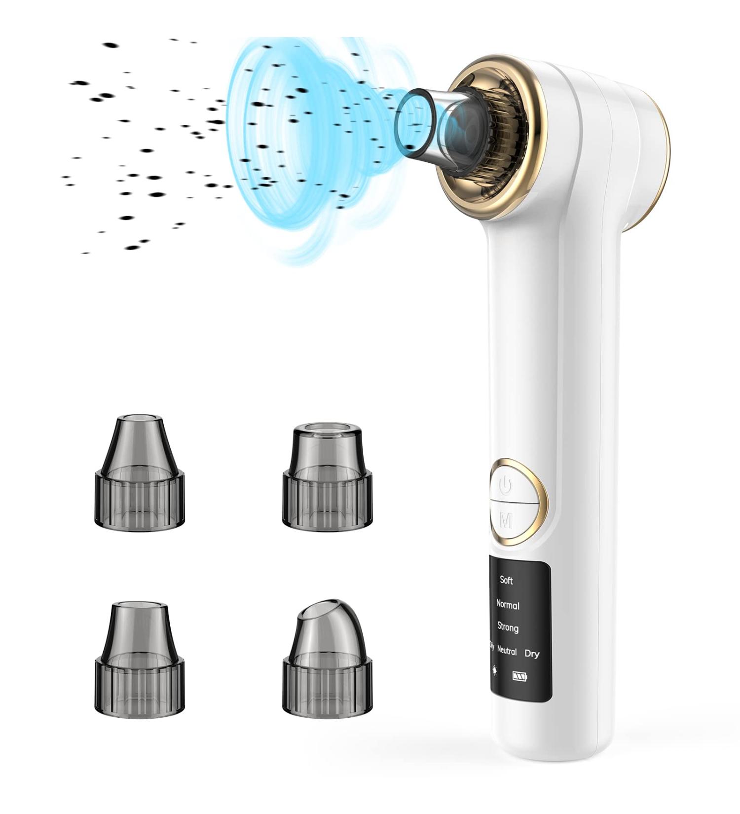 Blackhead Remover Pore Vacuum | Facial Cleaner with 3 Modes & 5 Probes | USB Rechargeable & Hot Compress Function | White - Buy Online on GoSupps.com
