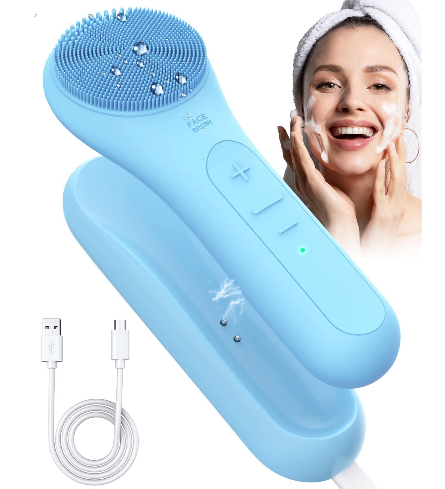 Jack&Rose Sonic Silicone Face Scrubber - Waterproof Electric Facial Cleansing Brush for Sensitive Skin - Inductive Charging Face Exfoliator (Sky Blue) - Buy Online on GoSupps.com