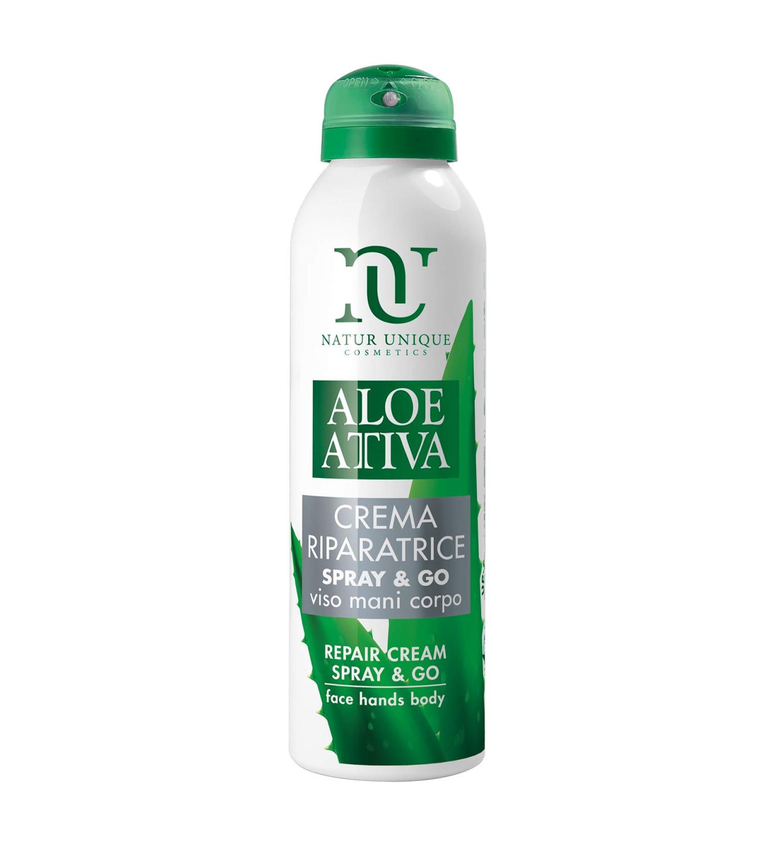 Aloe Attiva Crema Riparatrice Spray & Go for Face Body and Hands - 150 ml