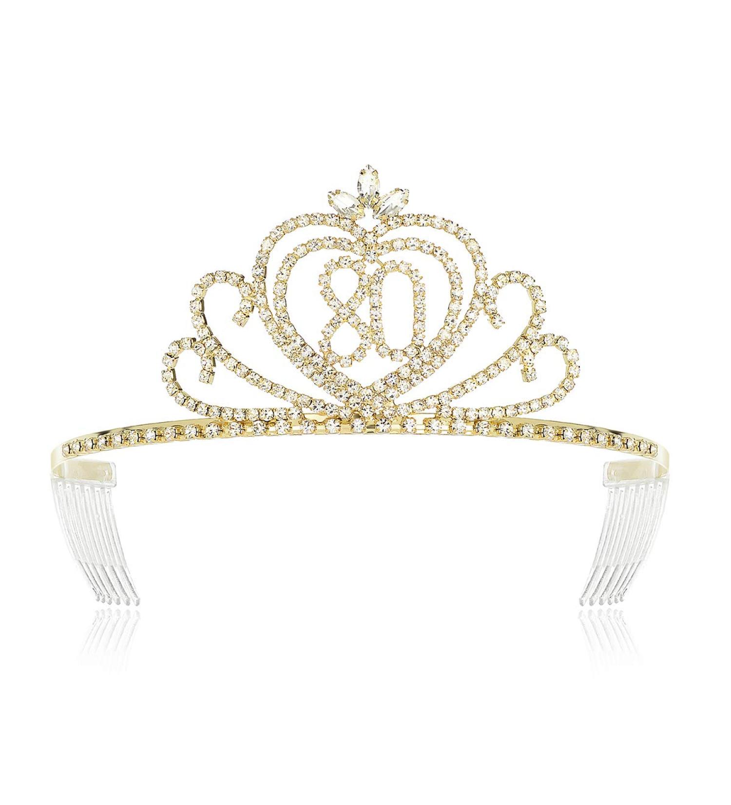 DcZeRong Women 80th Birthday Queen Tiara Crown - Rhinestone Gold 2-1/2 Tall - Buy Online on GoSupps.com