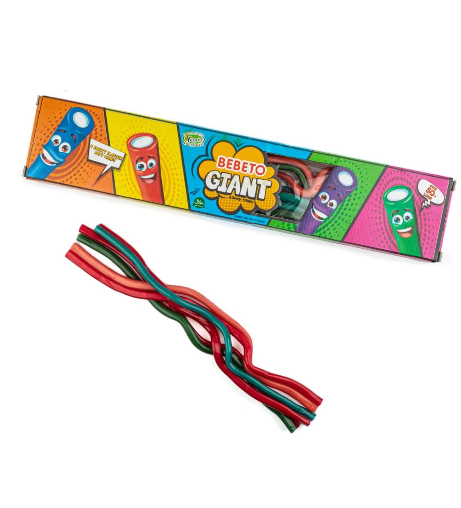 12 x Bebeto Giant Fruit Sweet Cables - Strawberry Apple Raspberry & Blueberry Flavoured - Gift Box - Buy Online on GoSupps.com
