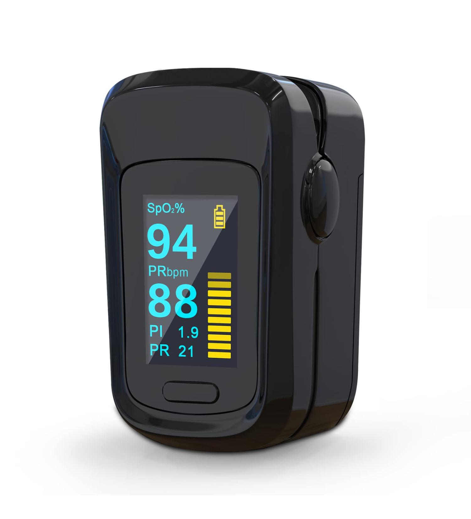 Pulse Oximeter for Finger Oxygen Measuring Device Fingertip Oximeter Measures Oxygen Saturation SpO2 Pulse Frequency Oximeter with OLED Display and Alarm Function(Black) - Buy Online on GoSupps.com