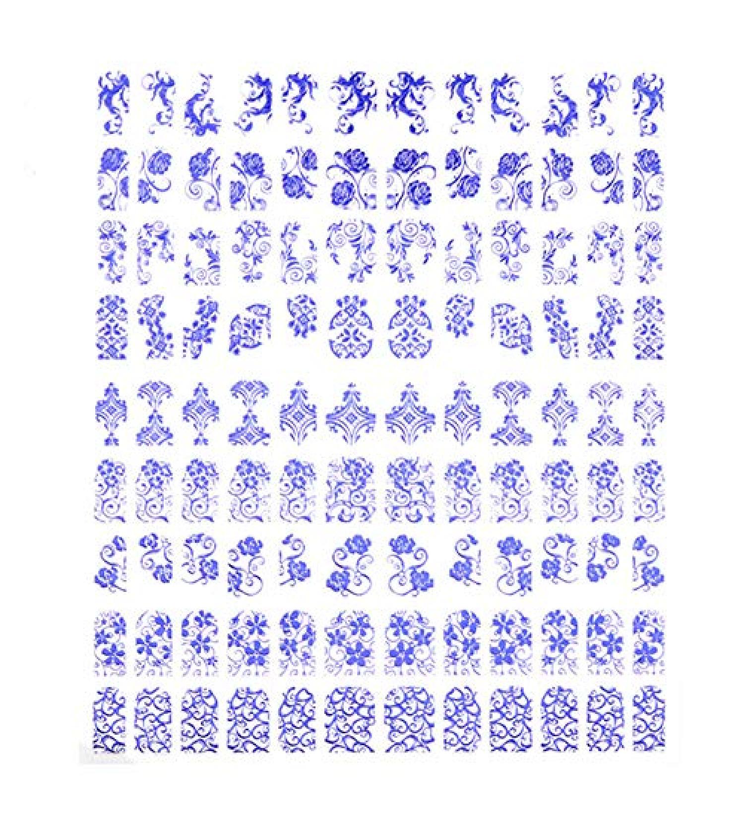 Warm Girl 108Pcs 3D Blue Flower Nail Art Stickers Decals Stamping DIY Nail Decoration Tools