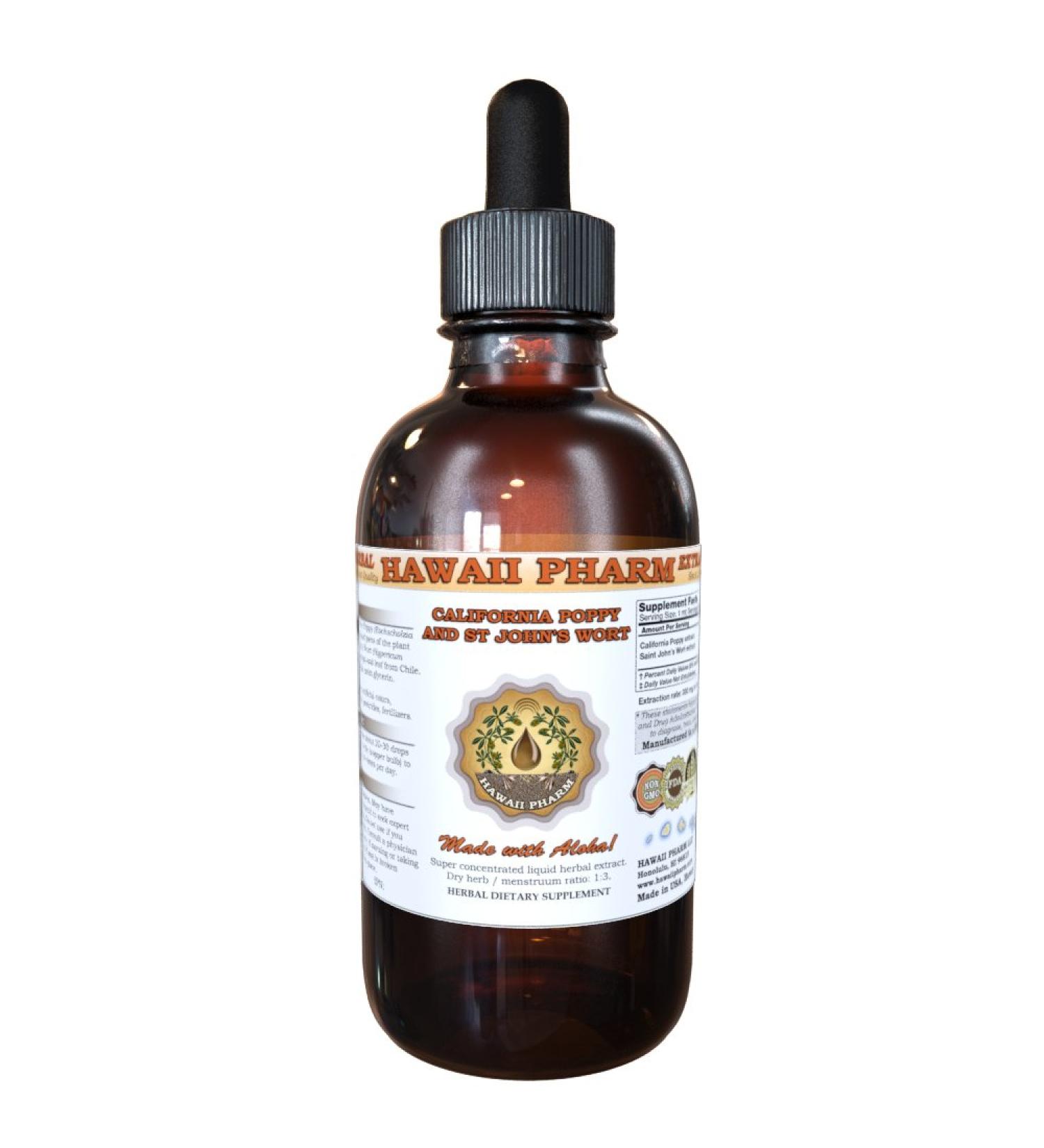 Hawaii Pharm California Poppy (Eschscholzia Californica) and Saint John's Wort (Hypericum Perforatum) Liquid Extract Tincture 4 Oz (120ml) - Buy Online on GoSupps.com