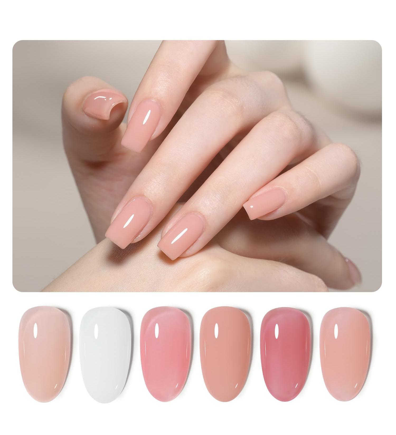 GAOY 6 Colors Rubber Base Gel Set Jelly Builder Nail Gel in Nude Sheer White & Pink | 2-in-1 Soak Off Base Gel Nail Strengthener - Buy Online on GoSupps.com