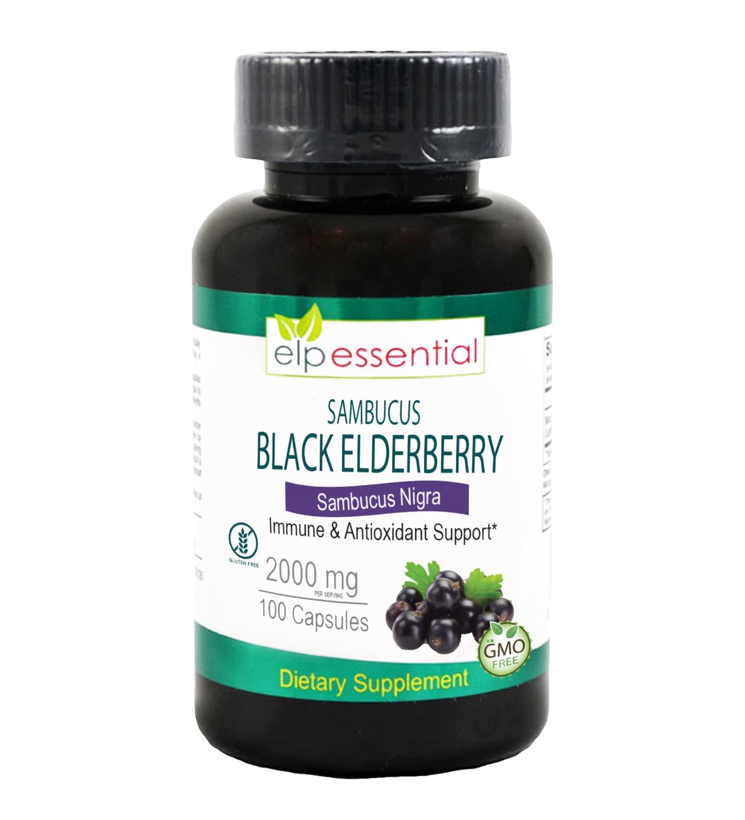 ELP ESSENTIAL Black Elderberry Capsules 2000mg | 100 Count | Super Concentrated Sambucus Extract Antioxidant and Immune 100 Count (Pack of 1) - Buy Online on GoSupps.com