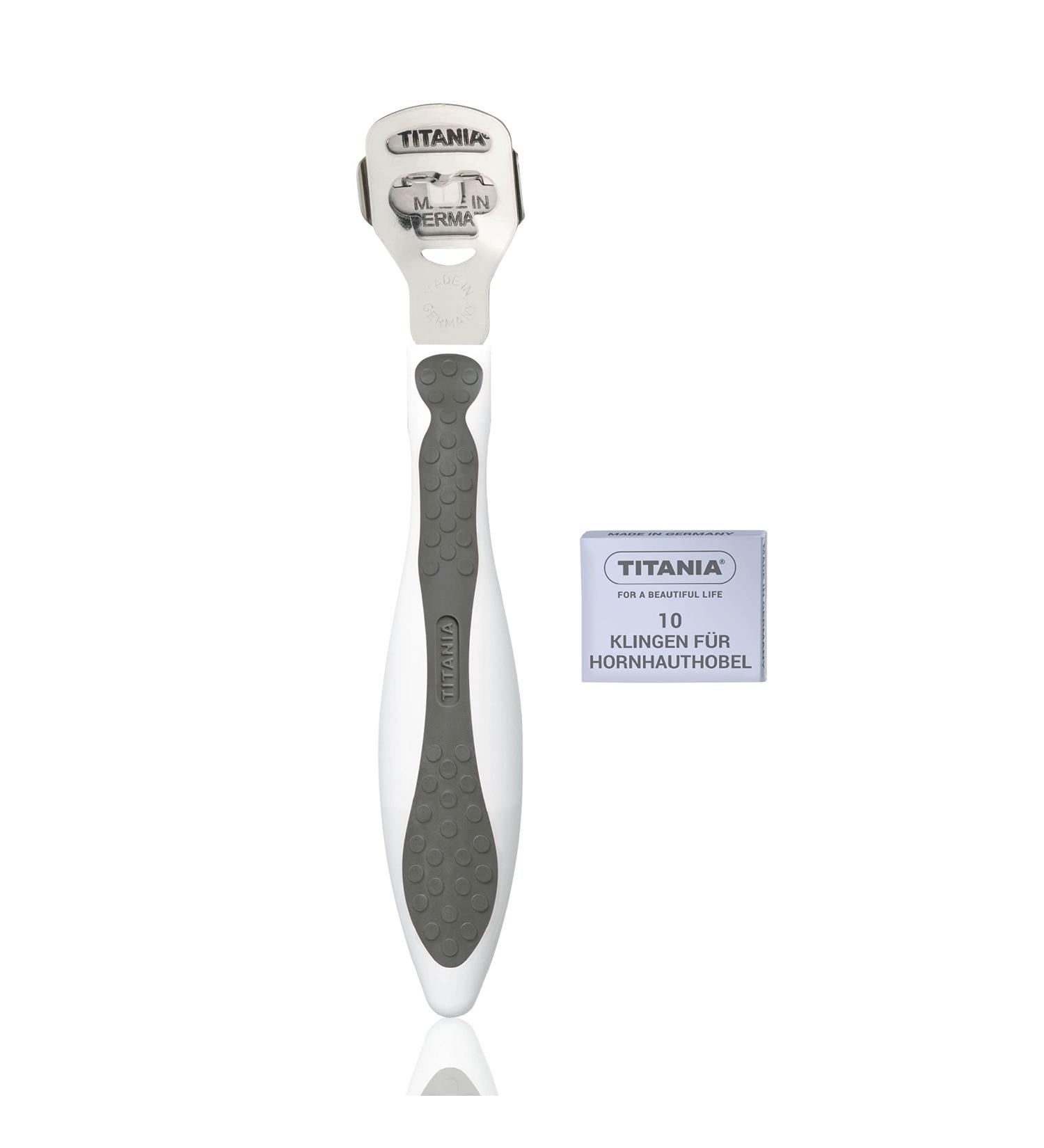 Buy Titania Hornhaut Hobel - Stainless Steel Corn Skin Remover with 10 Replacement Blades | Made in Germany | Best Quality Corn Cutter - Buy Online on GoSupps.com