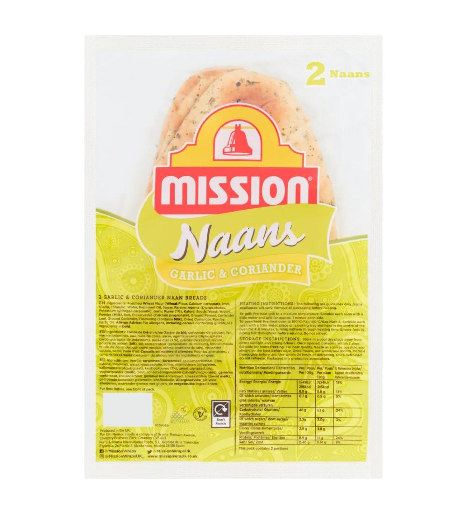 My Africa Store Mission 2 Garlic & Coriander Naan Breads 2pk 6