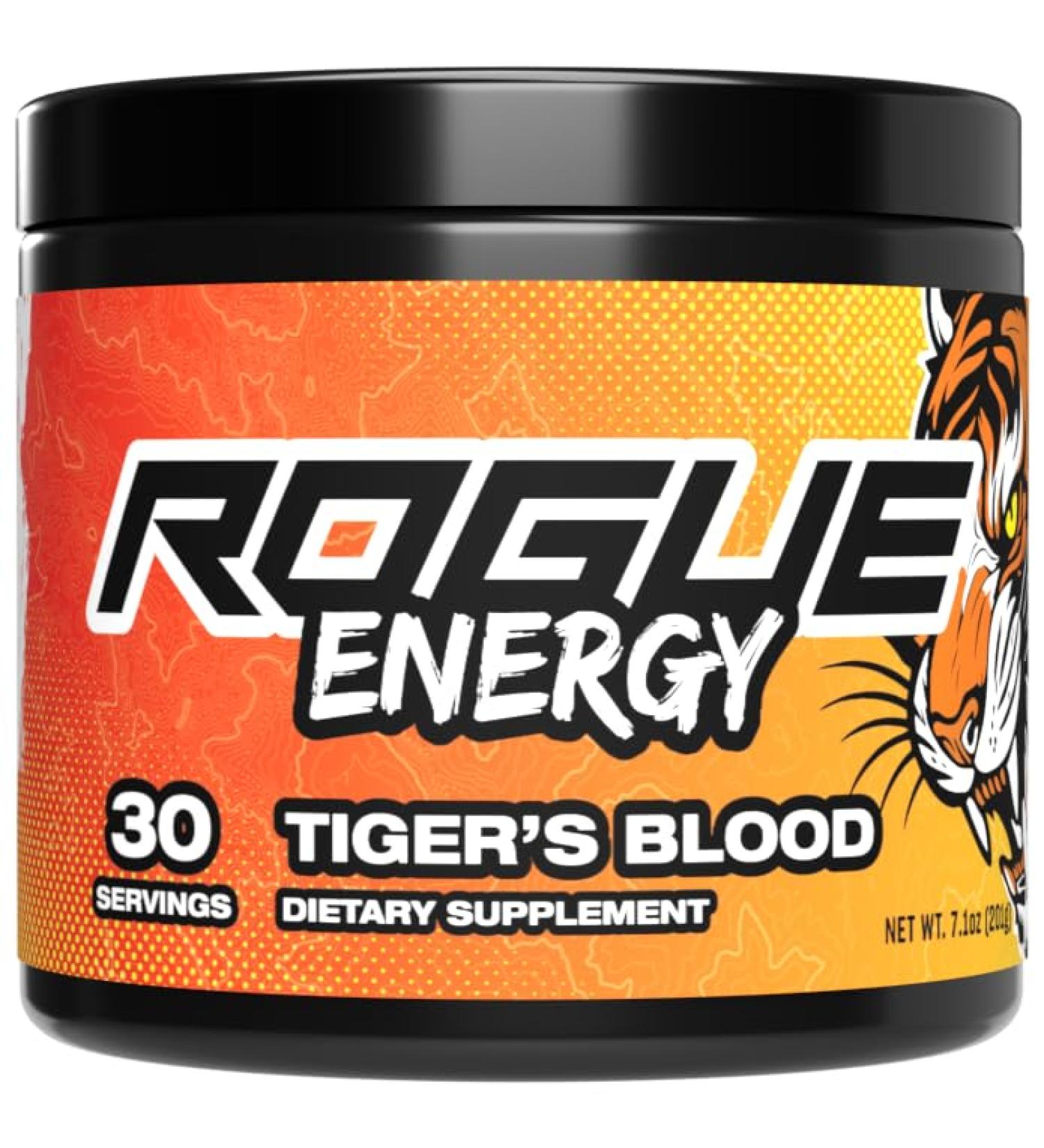 Rogue Energy Drink Powder - Boost Mental Focus & Endurance for Gaming - Sugar & Gluten Free - Caffeine & Vitamins - Tiger s Blood Flavor - 30 Servings - Made in USA - Buy Online on GoSupps.com