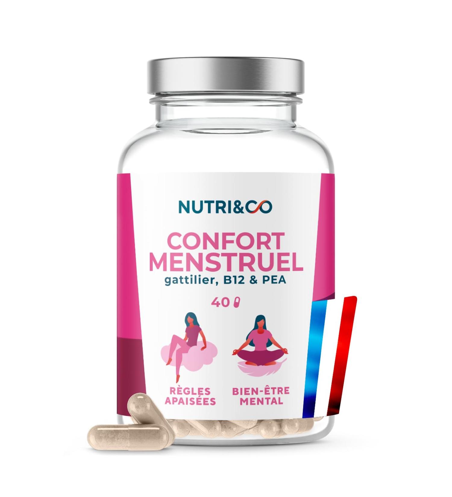 NUTRI & CO Menstrual Comfort PEA for Painful Periods & Chatta Trees Premenstrual Syndrome PMS Soothing Periods & Mental Wellness - Vitamin B12 Magnesium - 40 Vegan Capsules - Made in France - Buy Online on GoSupps.com