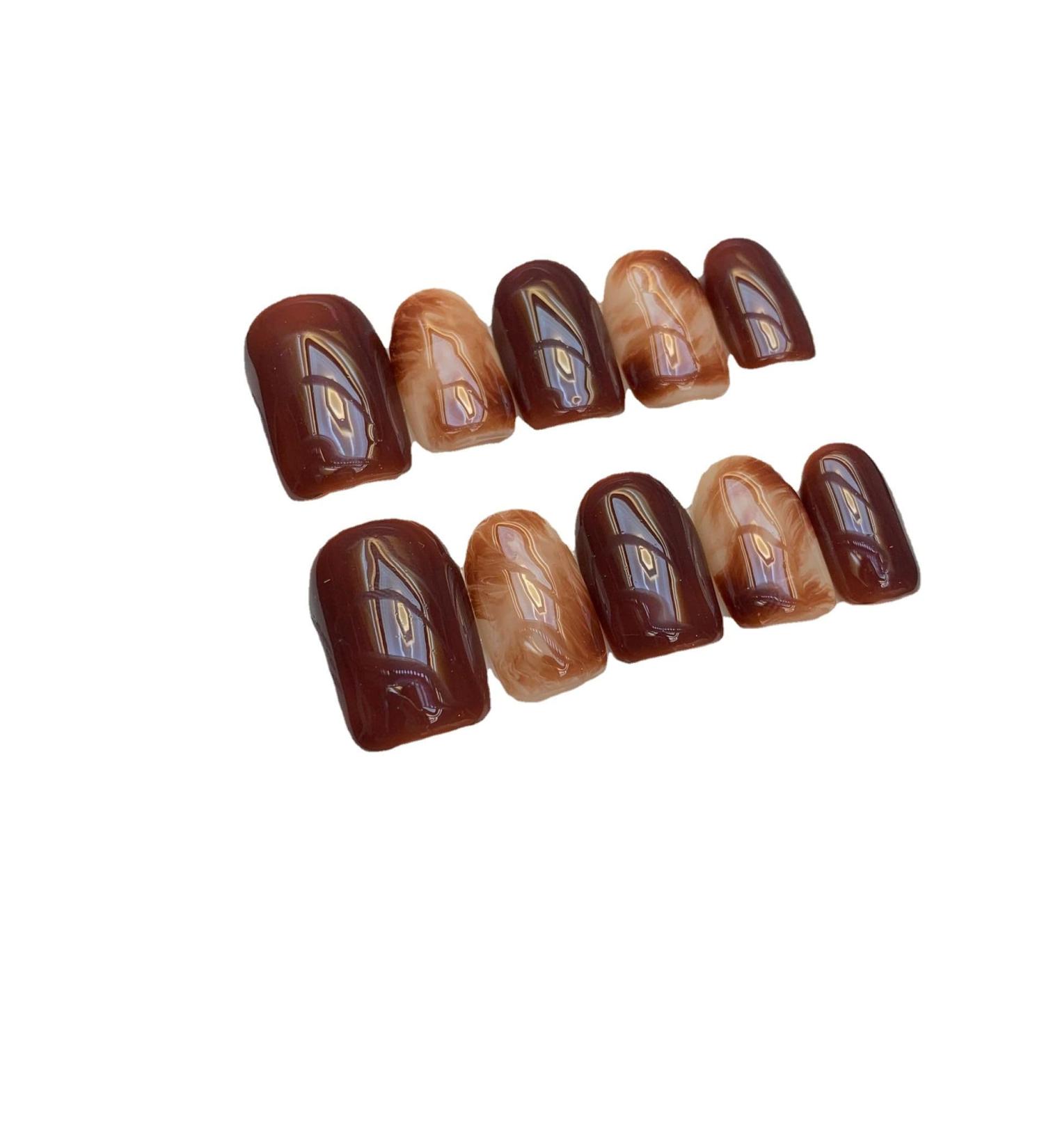 Gold Foil Amber Caramel Chocolate Handmade Press On Nails Autumn Winter Gradient False nails Wearing Nail enhancement (Color : Xs) - Buy Online on GoSupps.com