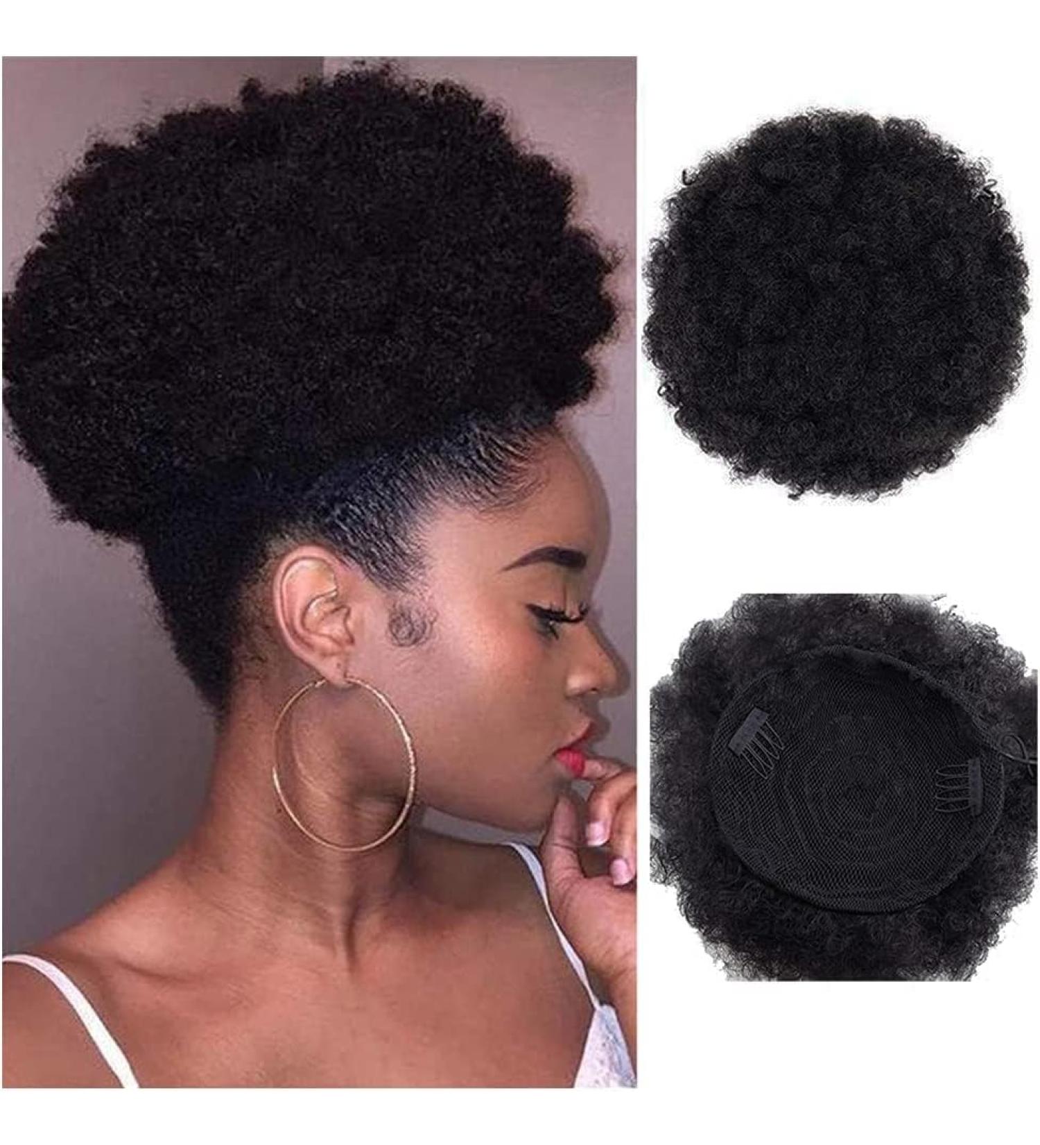 Synthetic Afro Puff Drawstring Ponytail Short Kinky Curly Hair Bun Extension Clip in Ponytail Hairpieces Short Curly Updo Hair Afro Bun Afro Chignon for Women Lady Girls (Black 8Inch) - Buy Online on GoSupps.com