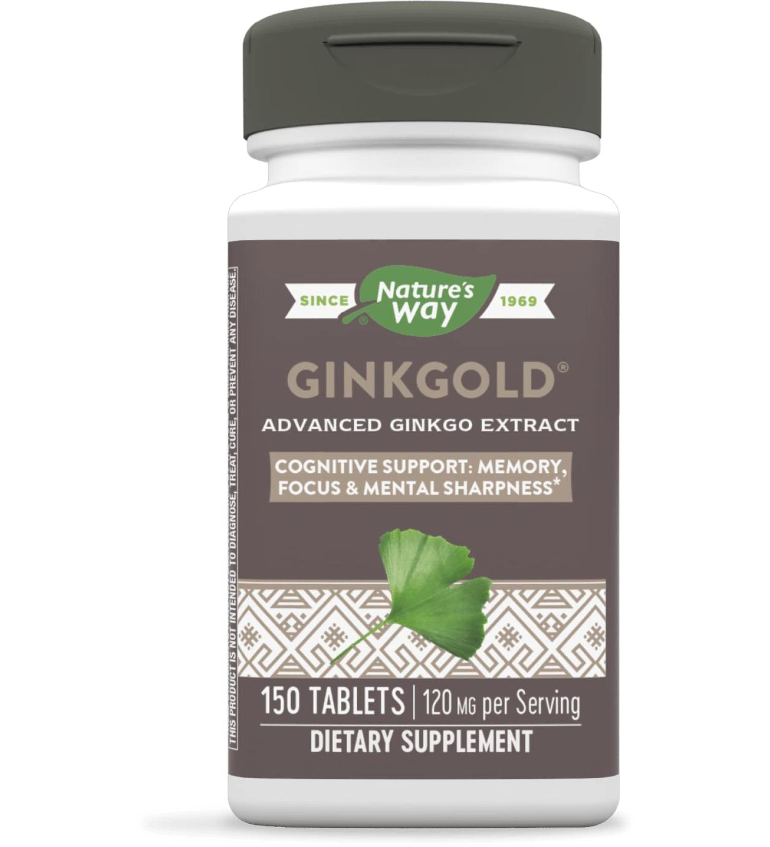Nature's Way Ginkgold 60 mg - 150 Tablets for Memory & Cognitive Support - Buy Online on GoSupps.com