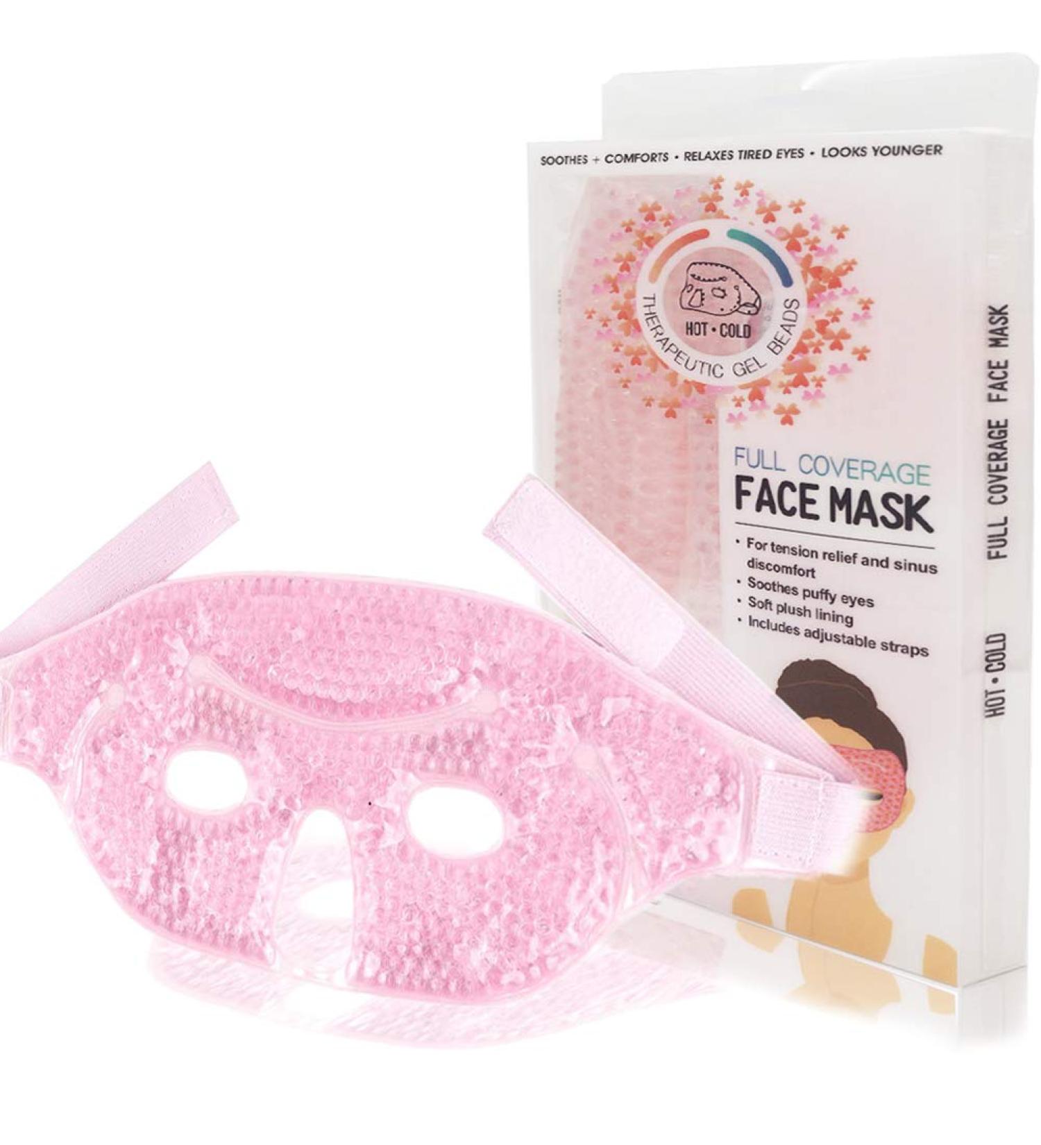 VJOLI Cooling Warm Full Face Mask Mineral Beads Facial Eye Mask for Sleeping Migraine Headache Stress Relief Reduces Eyes Puffiness Dark Circles Skin Care Freezable Microwavable Half mask Pink - Buy Online on GoSupps.com