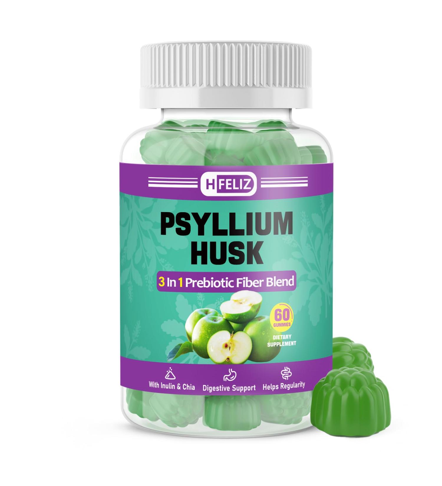 Psyllium Husk Gummies with Inulin Chia, 3 Prebiotic Fiber Supplement for Digestive Health and Regularity, 60 Count - Buy Online on GoSupps.com