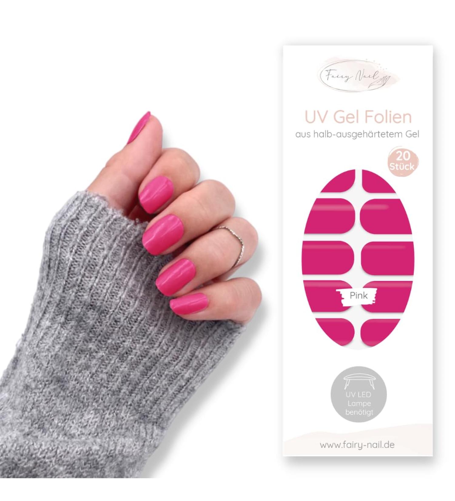 Fairy Nail UV Nail Foils - Self-Adhesive Pink Gel Foils | 20 Pieces Nail Wraps & Polish Strips for Easy Application - Buy Online on GoSupps.com