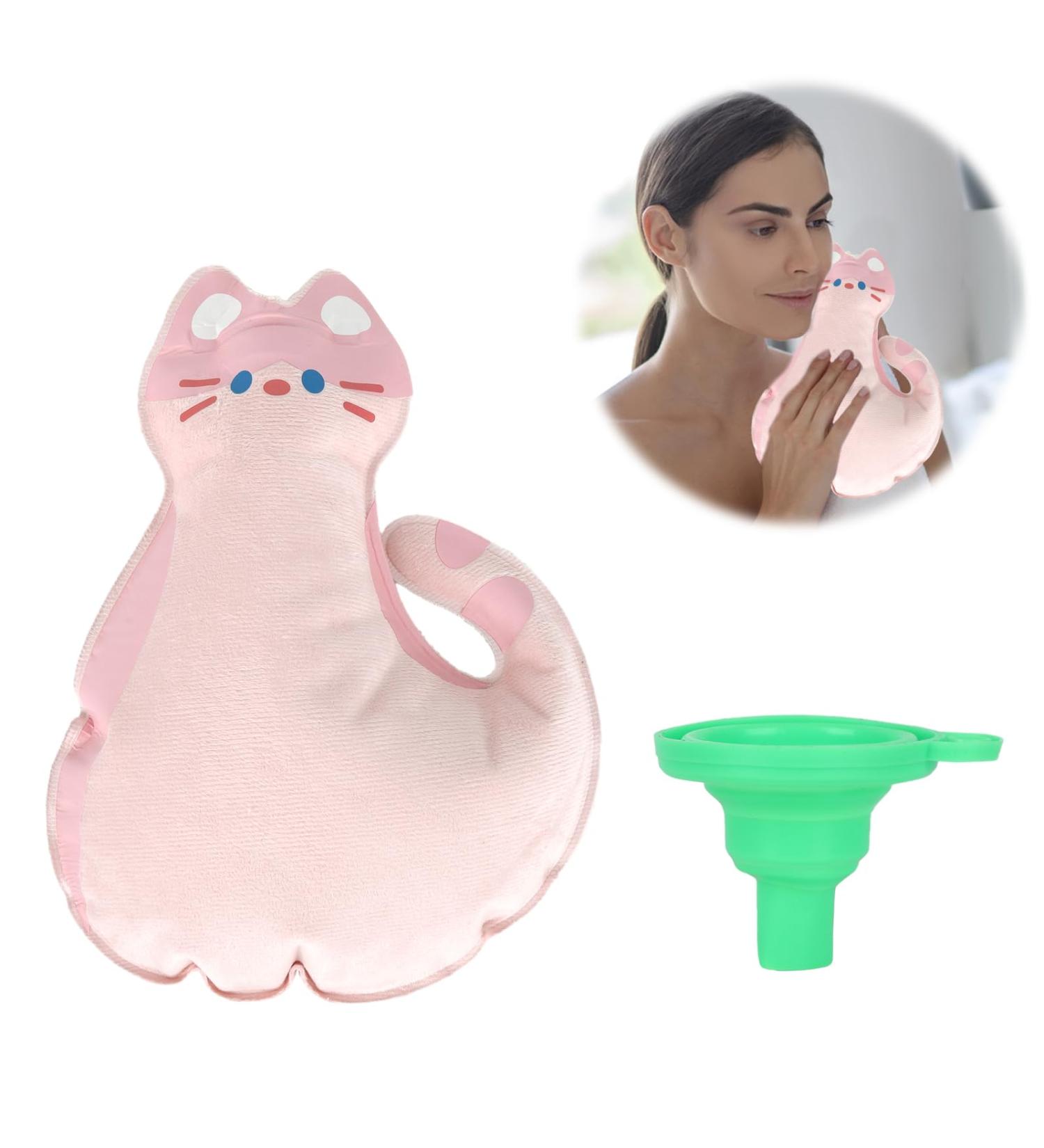 Hot Water Bottle Hot Water Bottles with Plush Cover Hot Water Bottle Cover with Soft Fleece Cover 1200ml Hot Water Bag Cat Pattern for Pain Relief Abdomen Neck Waist Back Legs Pink - Buy Online on GoSupps.com