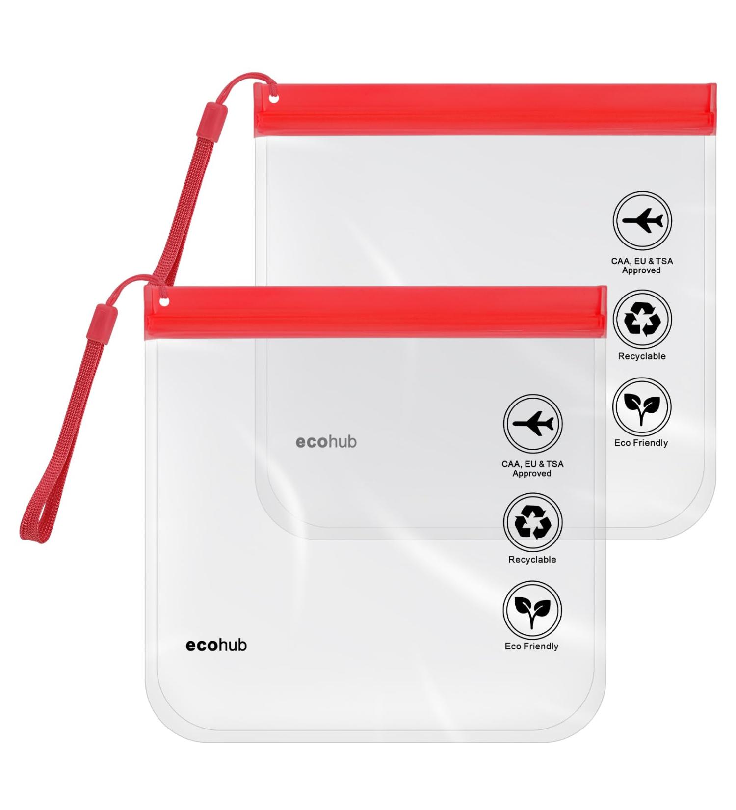 ECOHUB Airport Security Liquids Bags 20x20cm (2pcs_red) - Airline Approved Clear Toiletry Bag with Strap - Buy Online on GoSupps.com
