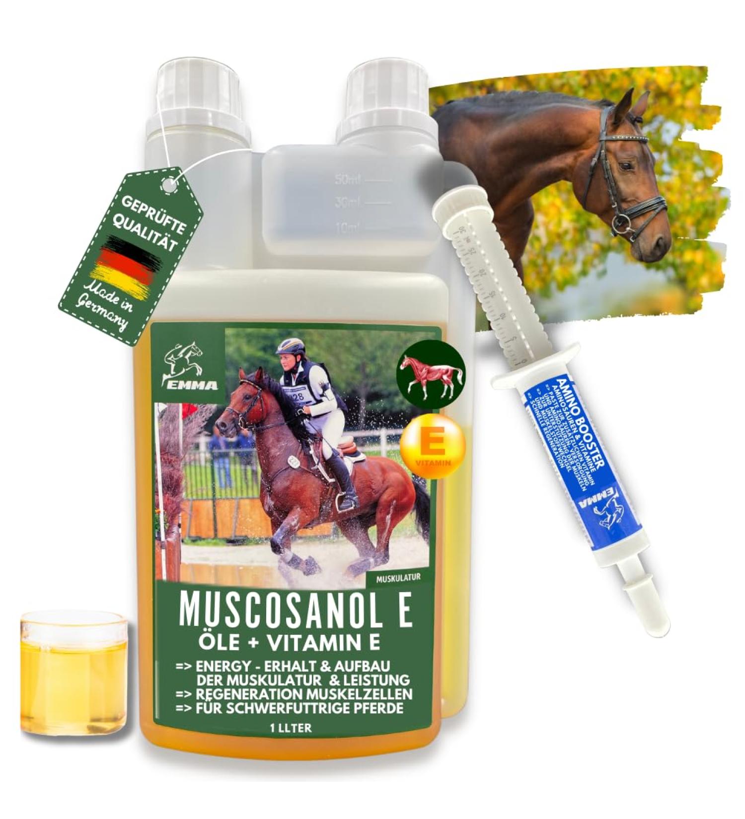 Rice Germ Oil Flax Oil 1L 30 ml for Horses Plus Vitamin E + Amino Acids Horse + Complex - Bodybuilding Horse Without Selenium Lysine Replenishing Food Supplement Horse Food - Buy Online on GoSupps.com