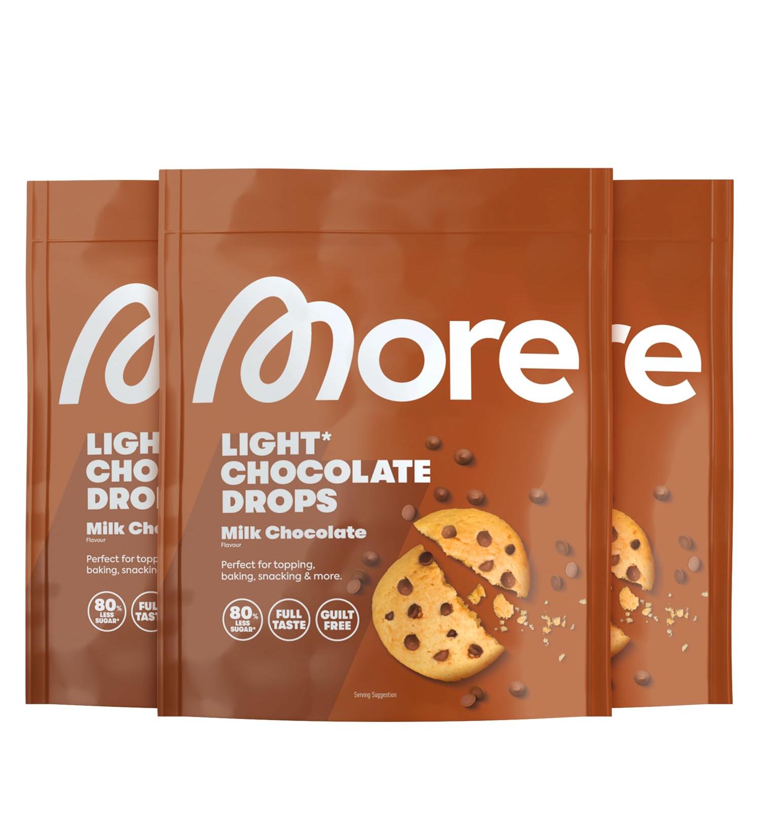 Buy More Light Chocolate Drops | Whole Milk 3 x 250g | Low Sugar Chocolate Sprinkles for Baking & Snacking - International Shipping - Buy Online on GoSupps.com