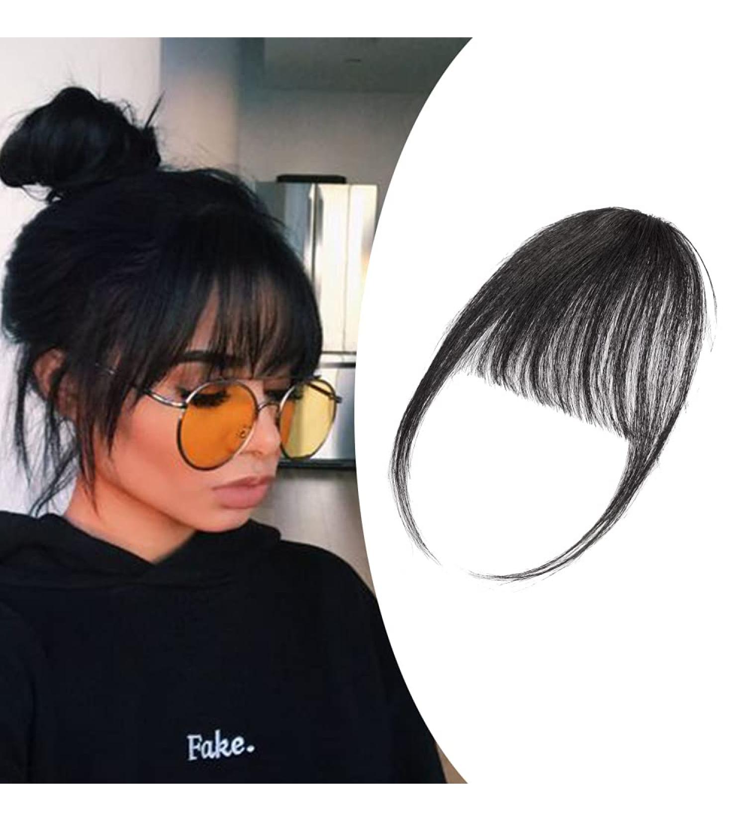 Elailite Clip on Bangs Human Hair Super Thin Fringe - 100% Real Remy Natural Hair 5 Inch - #01 Jet Black - Buy Online on GoSupps.com
