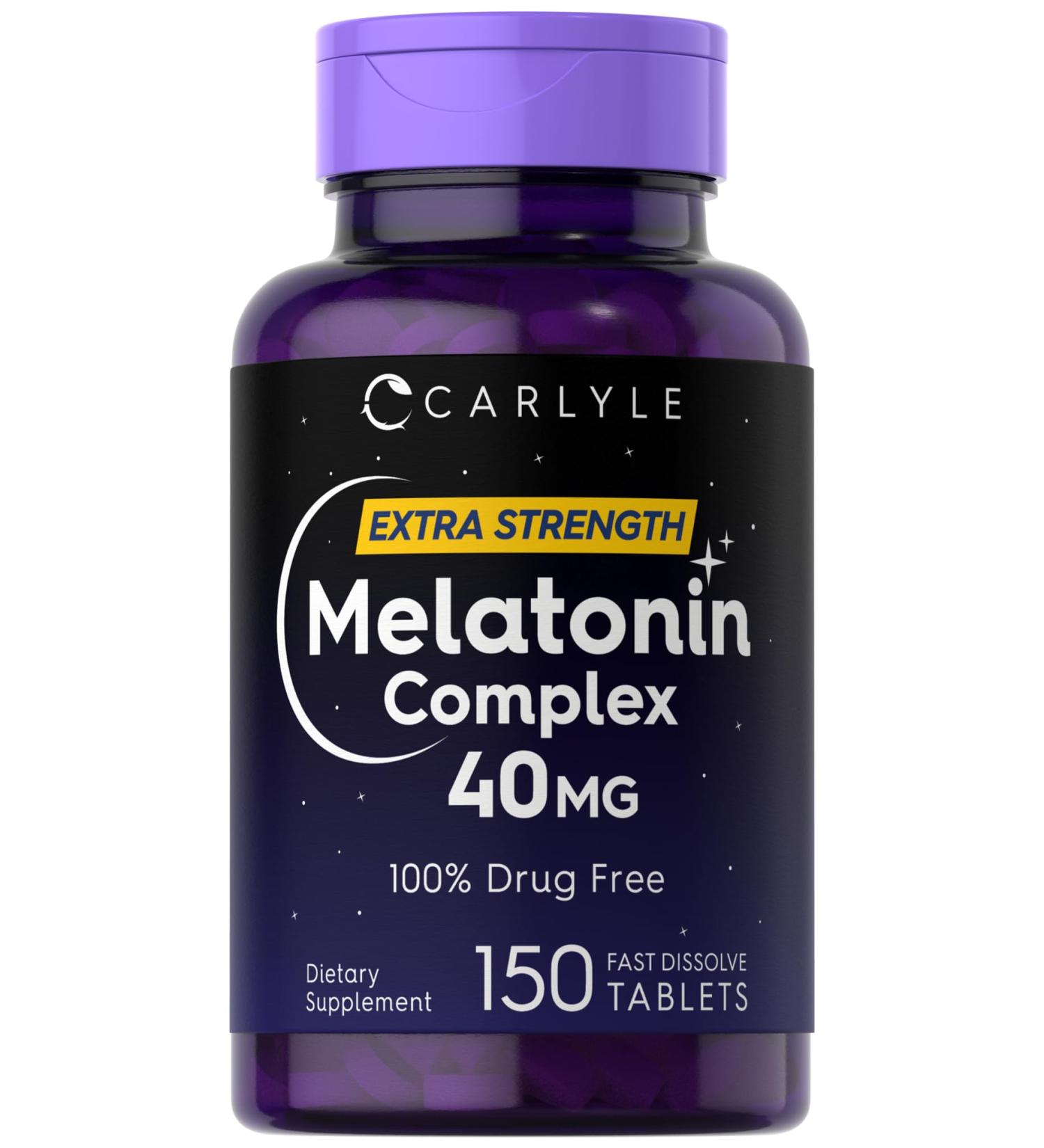 Carlyle Melatonin 40mg Complex | 150 Fast Dissolve Tablets | Extra Strength Support | with Ashwagandha and Chamomile | Vegetarian Non-GMO Gluten Free Supplement 150 Count (Pack of 1) - Buy Online on GoSupps.com