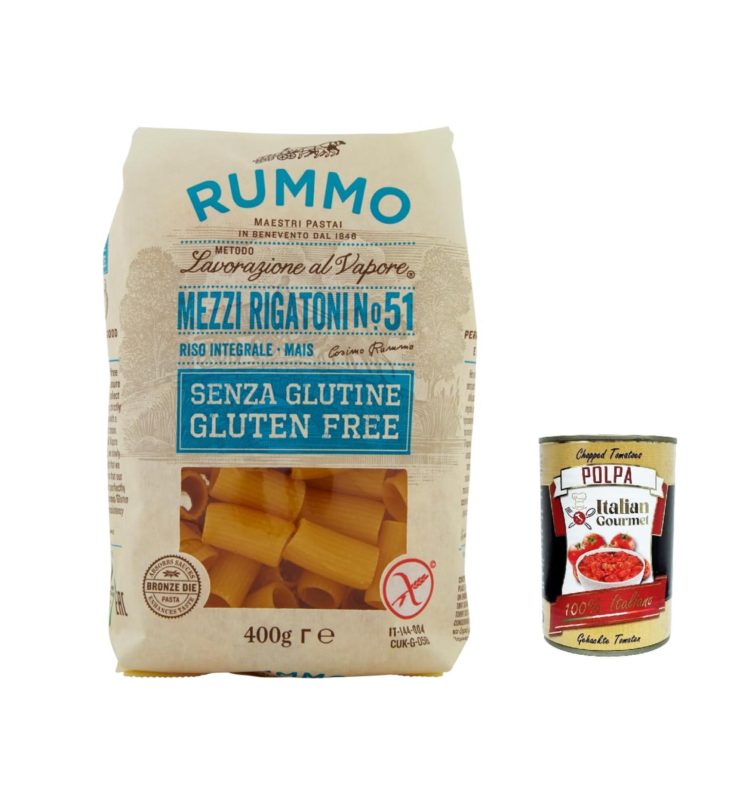  Italian Gourmet E.R. Rummo Pasta Half rigatoni n. 51 Gluten-free gluten-free 100% gluten-free Italian pasta 400 g + Italian Gourmet pulp 400 g - Buy Online on GoSupps.com