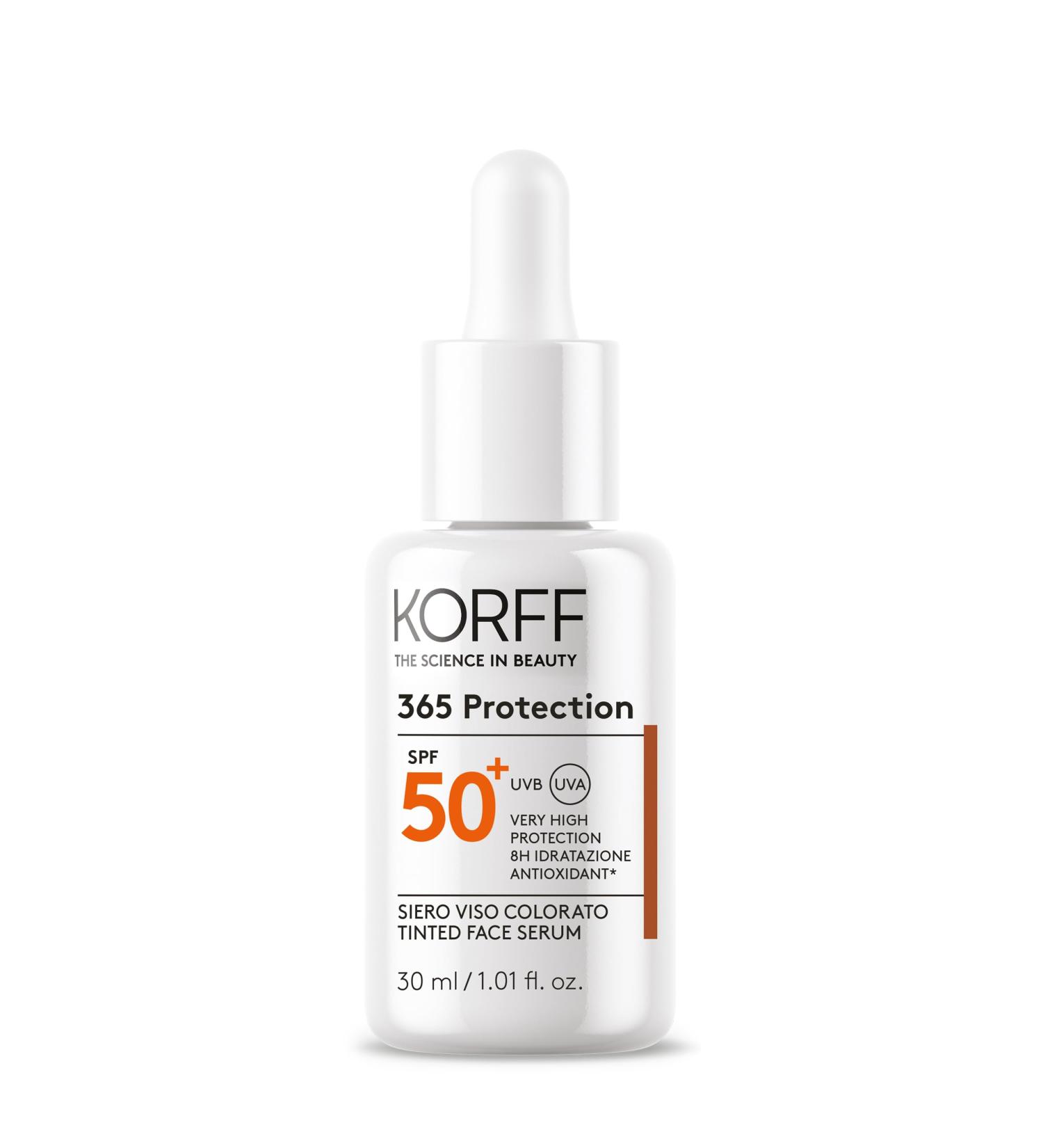 Korff 365 Protection Tinted Face Serum SPF 50+ Very High Sun Protection 8-Hour Hydration Fluid and Even Texture Water Resistant Fragrance-Free 30ml Pack - Buy Online on GoSupps.com