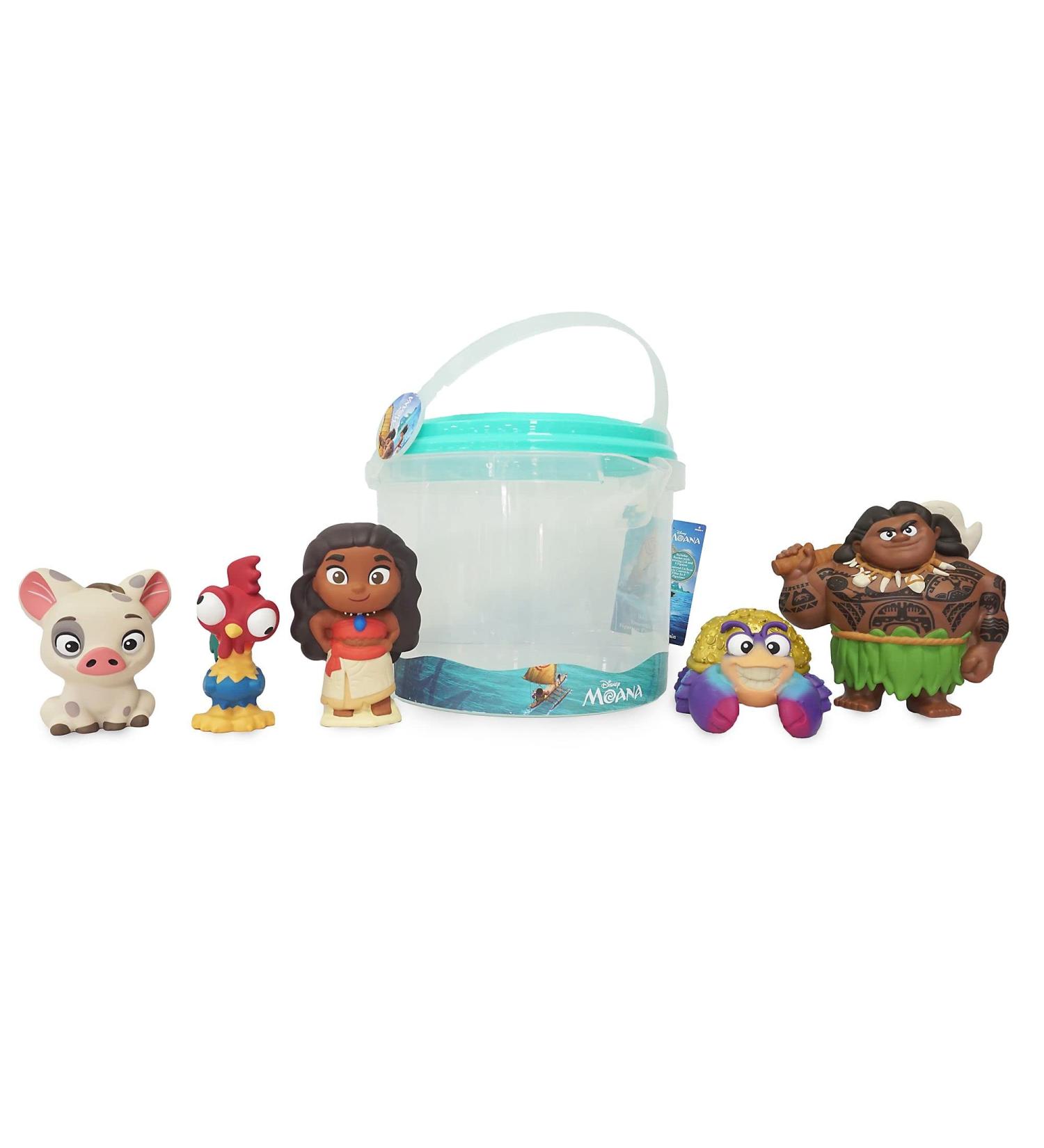 Disney Store Moana Bath Toy Set - 5 Pc. Set with Moana, Maui, Pua, Hei-Hei & Tamatoa | Includes Storage Bucket | Ages 6 Months - Buy Online on GoSupps.com