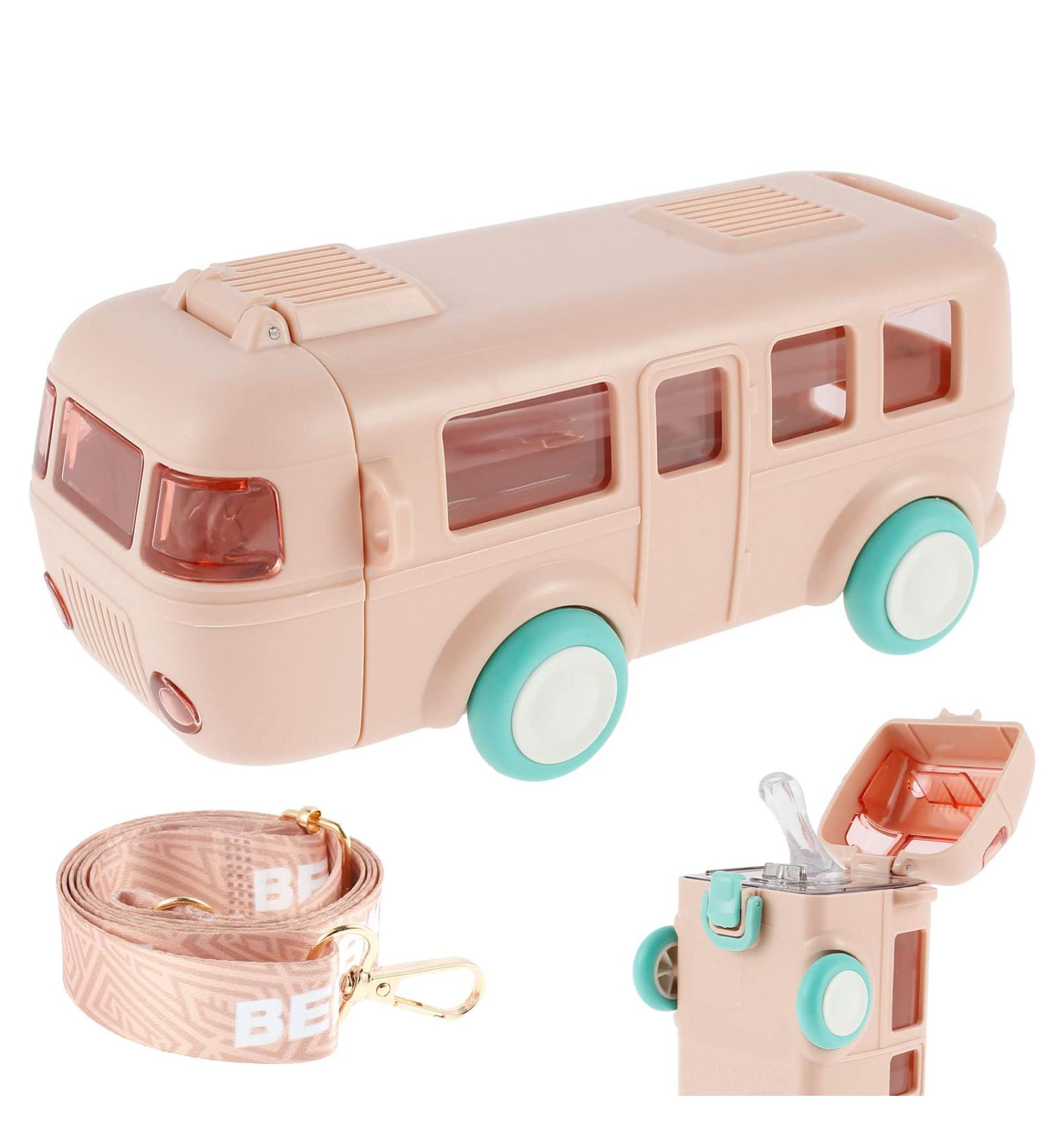 Txkrhwa Car Straw Water Cup 500ml Pink - Portable Leak-Proof Kids Drinking Jug with Shoulder Strap & Locking Flip Lid - Cute Cartoon Design - Ideal for Bus Travel - Small Square Toy Water Bottle - Buy Online on GoSupps.com