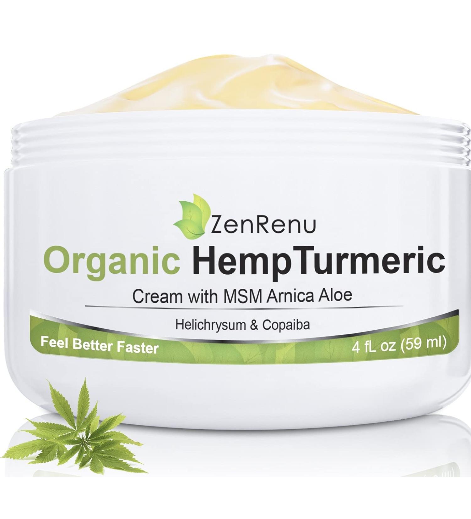 ZenRenu Organic Hemp Cream 4 oz - MSM Turmeric Arnica - Made in USA - Premium Hemp Oil - Buy Online on GoSupps.com
