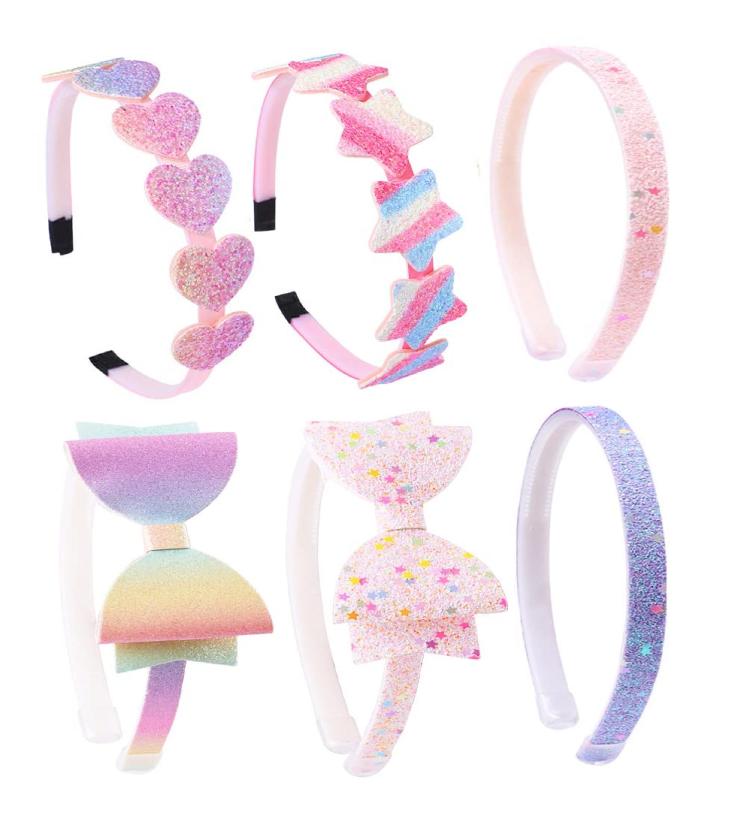 Lizioo 6 Pack Girls Glitter Headbands - Bow, Heart, Star Hair Accessories for Toddlers, Girls, Teens - Buy Online on GoSupps.com