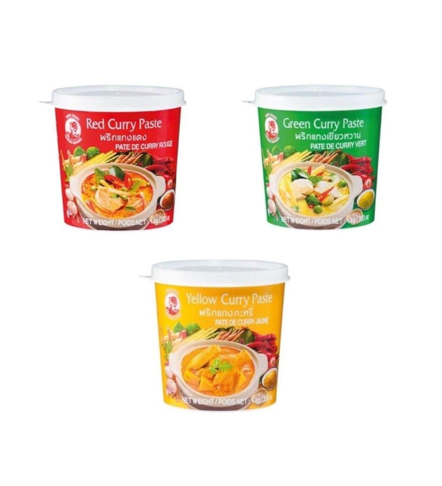 Pamai Pai XL Set: 3 x 1kg Cock Curry Paste Yellow - Green - Red Thai red yellow green paste