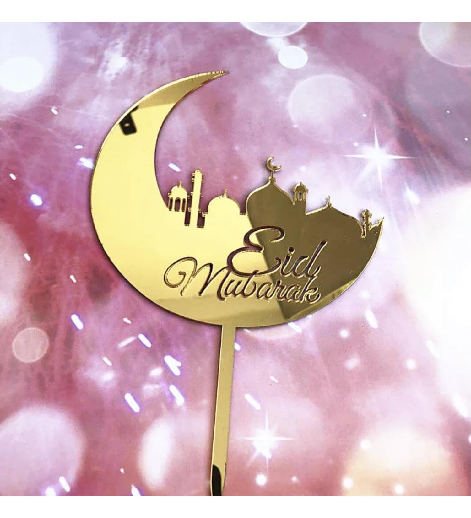 Eid Mubarak Cake Topper Gold Silver Eid Cake Topper Durable Reusable Eid Cake Decorations Eid Hamper Gift UK. (Gold)