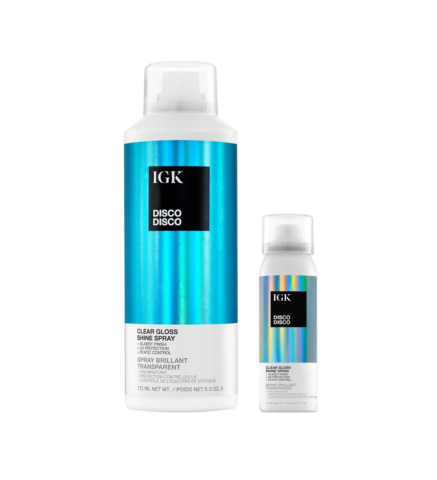 IGK Disco Disco Clear Gloss Shine Spray | Full + Travel Size | Lightweight High-Shine Finishing Hair Spray | 5.3 + 2.1 oz (Pack of 2) - Buy Online on GoSupps.com