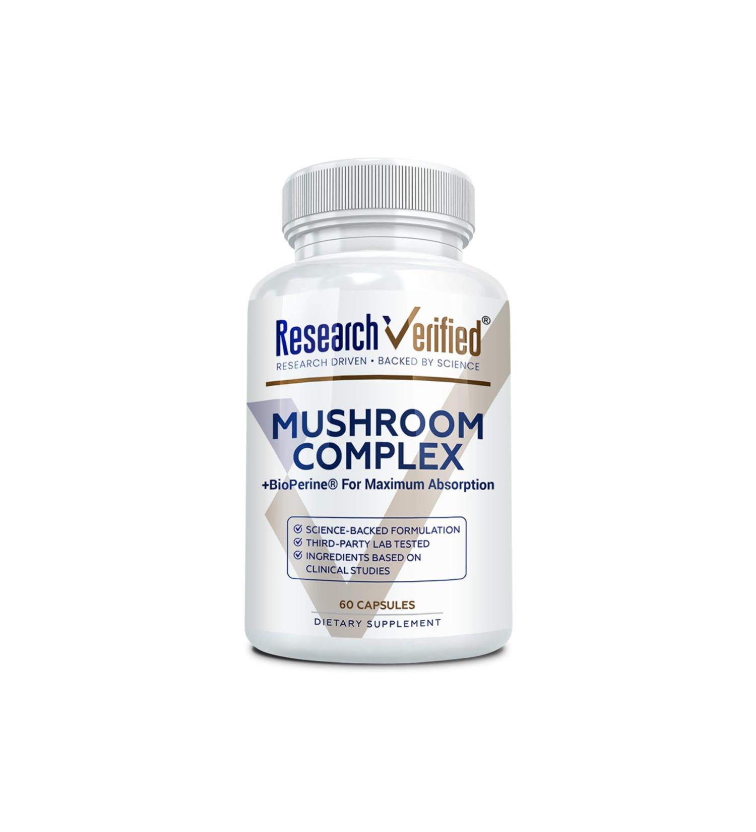 Research Verified Mushroom Complex - Support Immunity, Boost Antioxidants, Improve Cognitive Function - 10 Mushrooms Including Reishi, Maitake, and Shiitake - 60 Capsules - Vegan - Buy Online on GoSupps.com