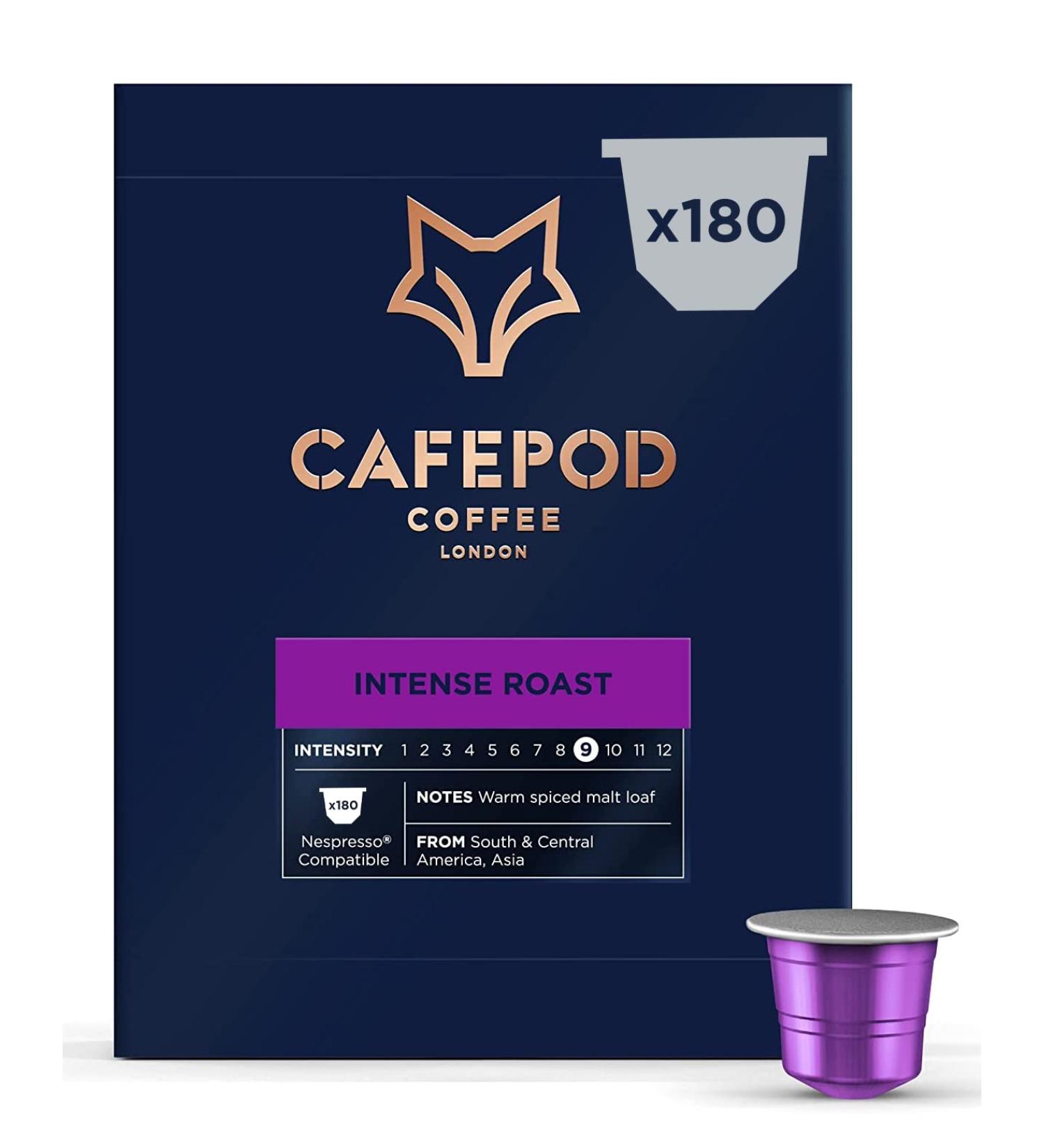 CafePod Intense Roast Coffee Pods - 180 Aluminium Capsules | Nespresso Compatible | 180 Count Pack - Buy Online on GoSupps.com